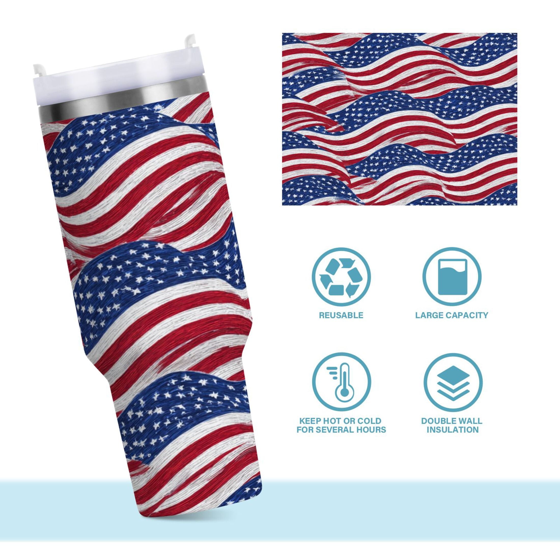 30 oz Insulated Stainless Steel Tumbler Double Wall Stainless Steel Tumbler with 2-Way Drinking Flags Wave Pattern - Choice 222