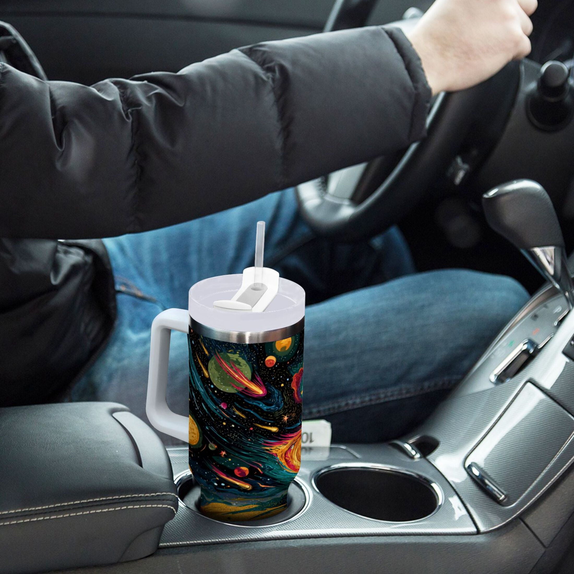 40 oz Insulated Stainless Steel Tumbler Double Wall Stainless Steel Tumbler with 2-Way Drinking Swirling Galaxy - Choice 898