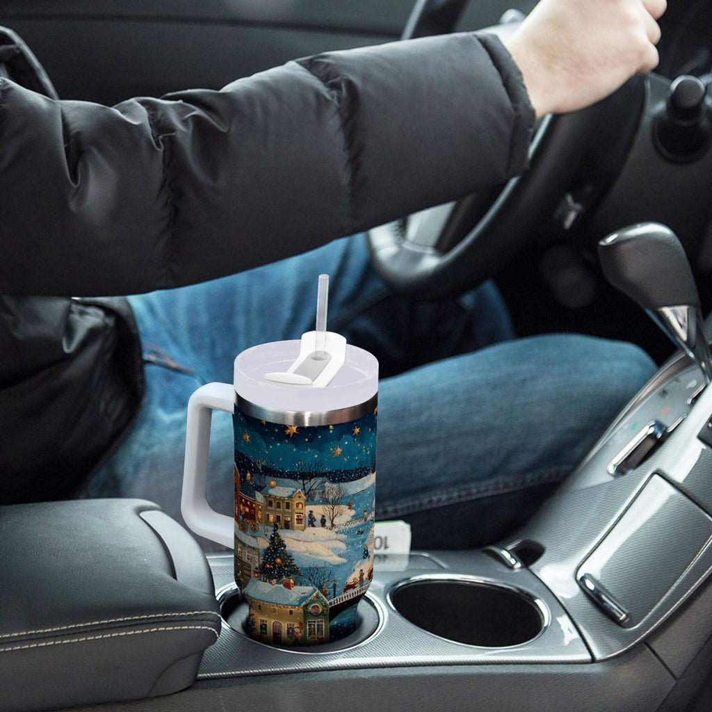 30 oz Insulated Stainless Steel Tumbler Double Wall Stainless Steel Tumbler with 2-Way Drinking Whimsical Christmas Scene - Choice 432