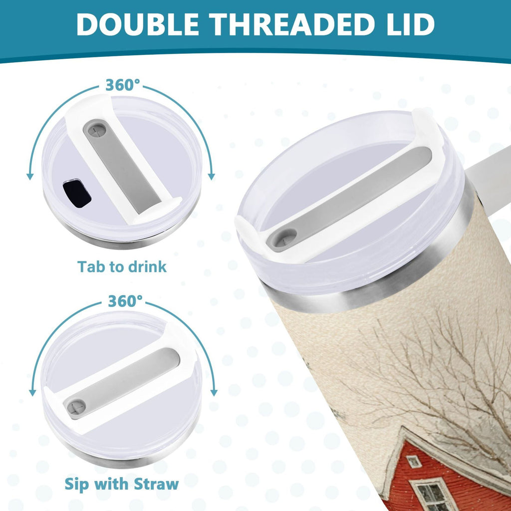 40 oz Insulated Stainless Steel Tumbler Double Wall Stainless Steel Tumbler with 2-Way Drinking House with Snow-covered Roof - Choice 261