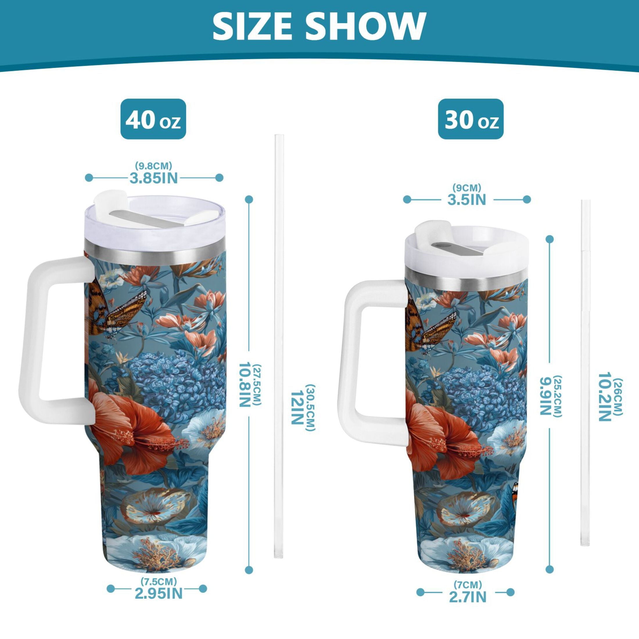30 oz Insulated Stainless Steel Tumbler Double Wall Stainless Steel Tumbler with 2-Way Drinking Birds and Flowers - Choice 730