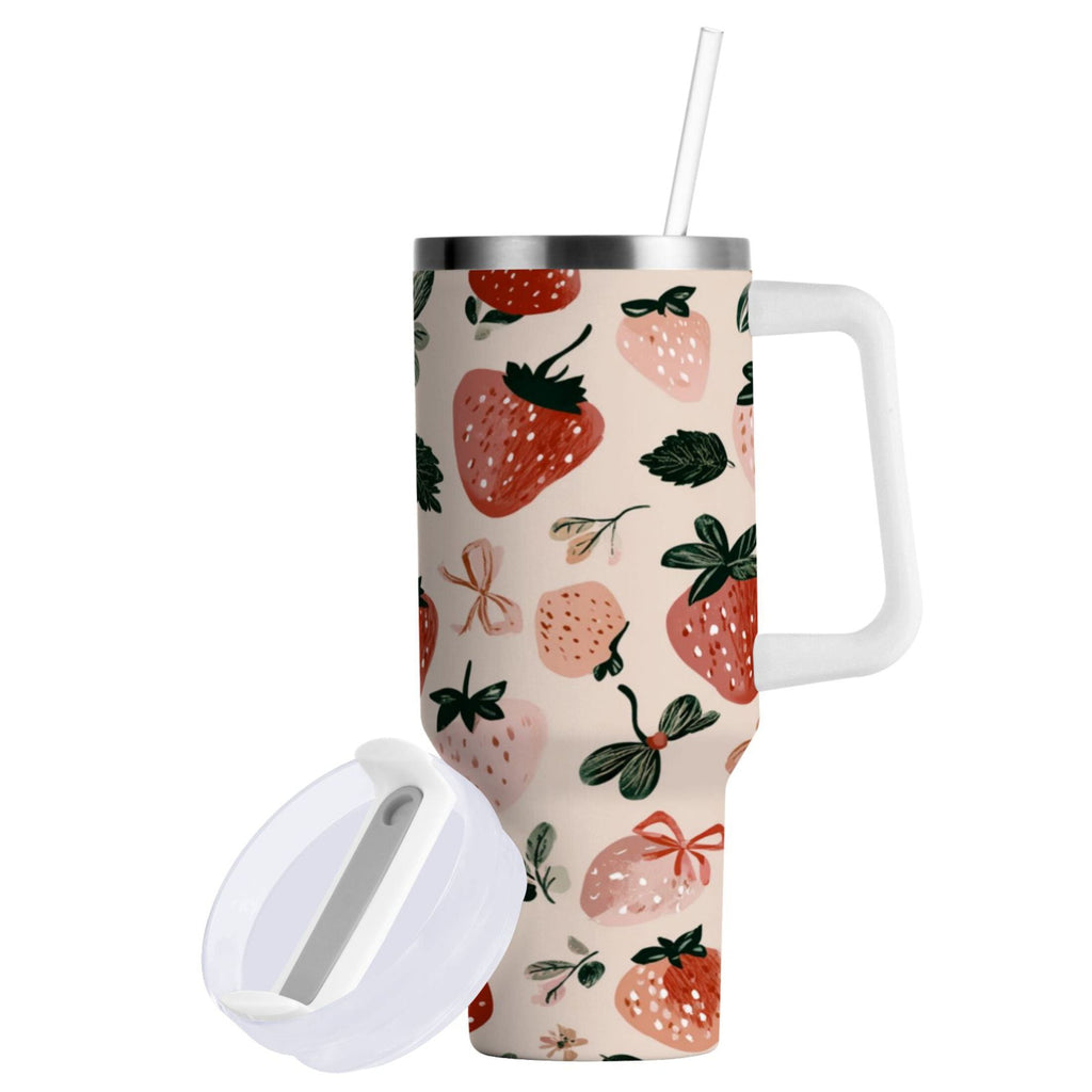 30 oz Insulated Stainless Steel Tumbler Double Wall Stainless Steel Tumbler with 2-Way Drinking Cute Pinks Strawberries - Choice 489