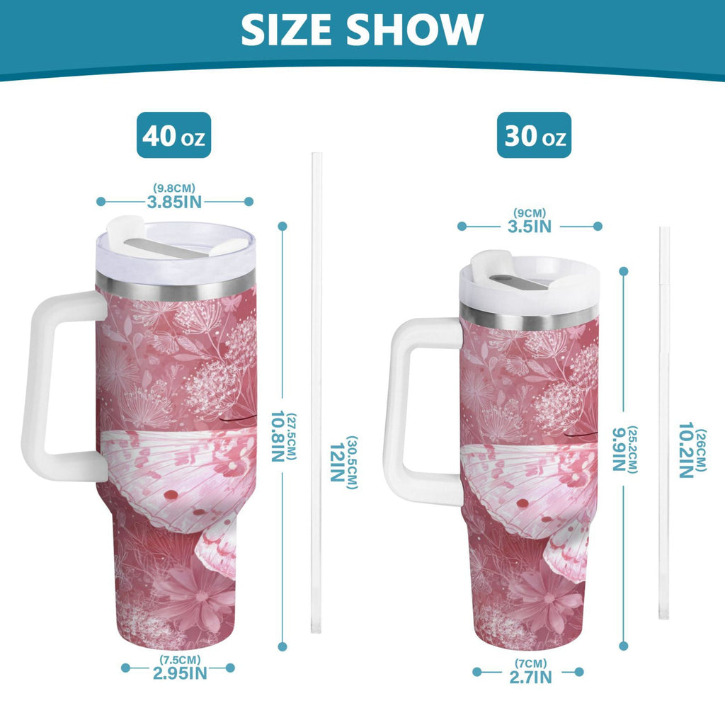 30 oz Insulated Stainless Steel Tumbler Double Wall Stainless Steel Tumbler with 2-Way Drinking Soft Pink Butterfly - Choice 928
