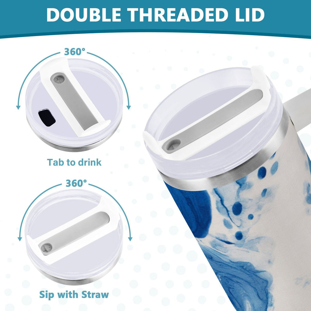 40 oz Insulated Stainless Steel Tumbler Double Wall Stainless Steel Tumbler with 2-Way Drinking Indigo Blue Tie-dye Pattern - Choice 230