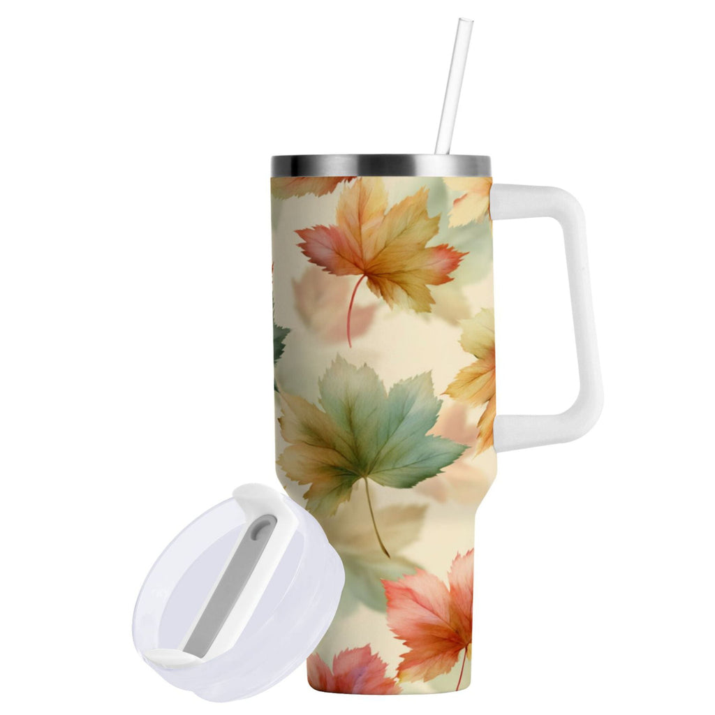 40 oz Insulated Stainless Steel Tumbler Double Wall Stainless Steel Tumbler with 2-Way Drinking Watercolor Maple Leaves Pattern - Choice 666