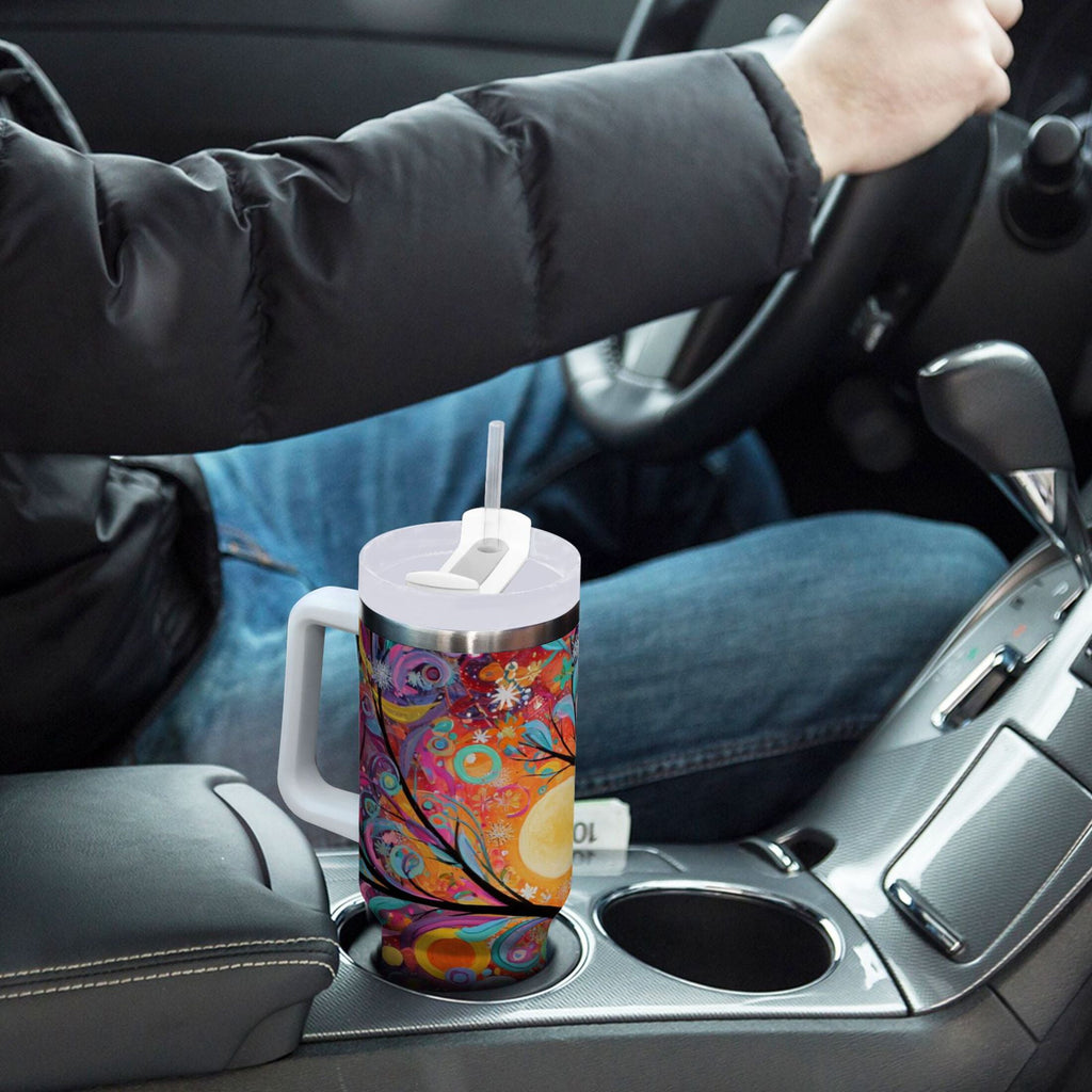 30 oz Insulated Stainless Steel Tumbler Double Wall Stainless Steel Tumbler with 2-Way Drinking Beautiful Abstract Tree Painting - Choice 791
