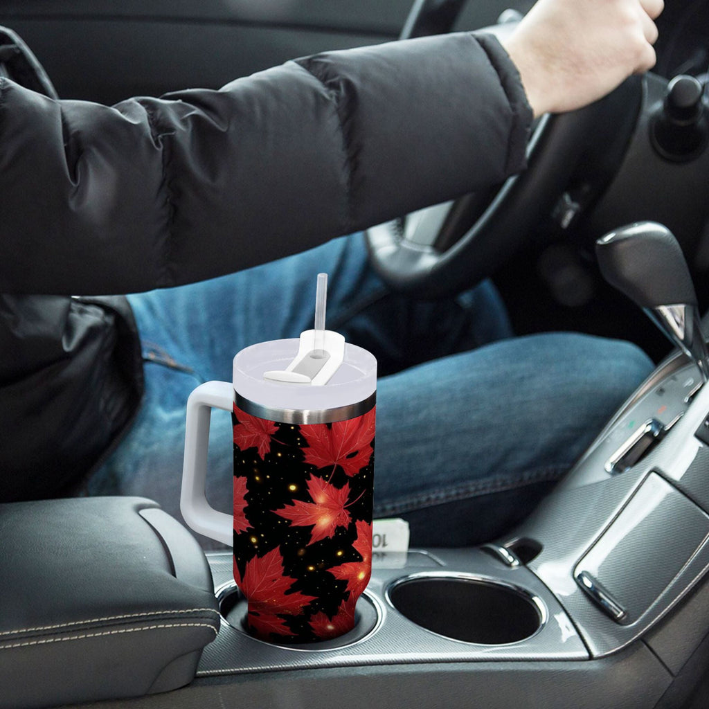 40 oz Insulated Stainless Steel Tumbler Double Wall Stainless Steel Tumbler with 2-Way Drinking Maple Leaves and Fireflies - Choice 258