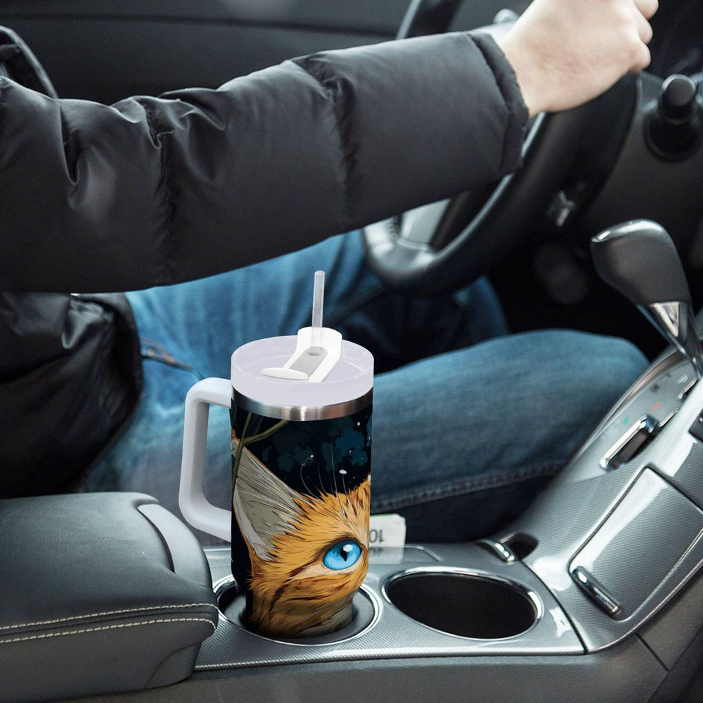 30 oz Insulated Stainless Steel Tumbler Double Wall Stainless Steel Tumbler with 2-Way Drinking Orange Cat with Blue Eyes - Choice 758