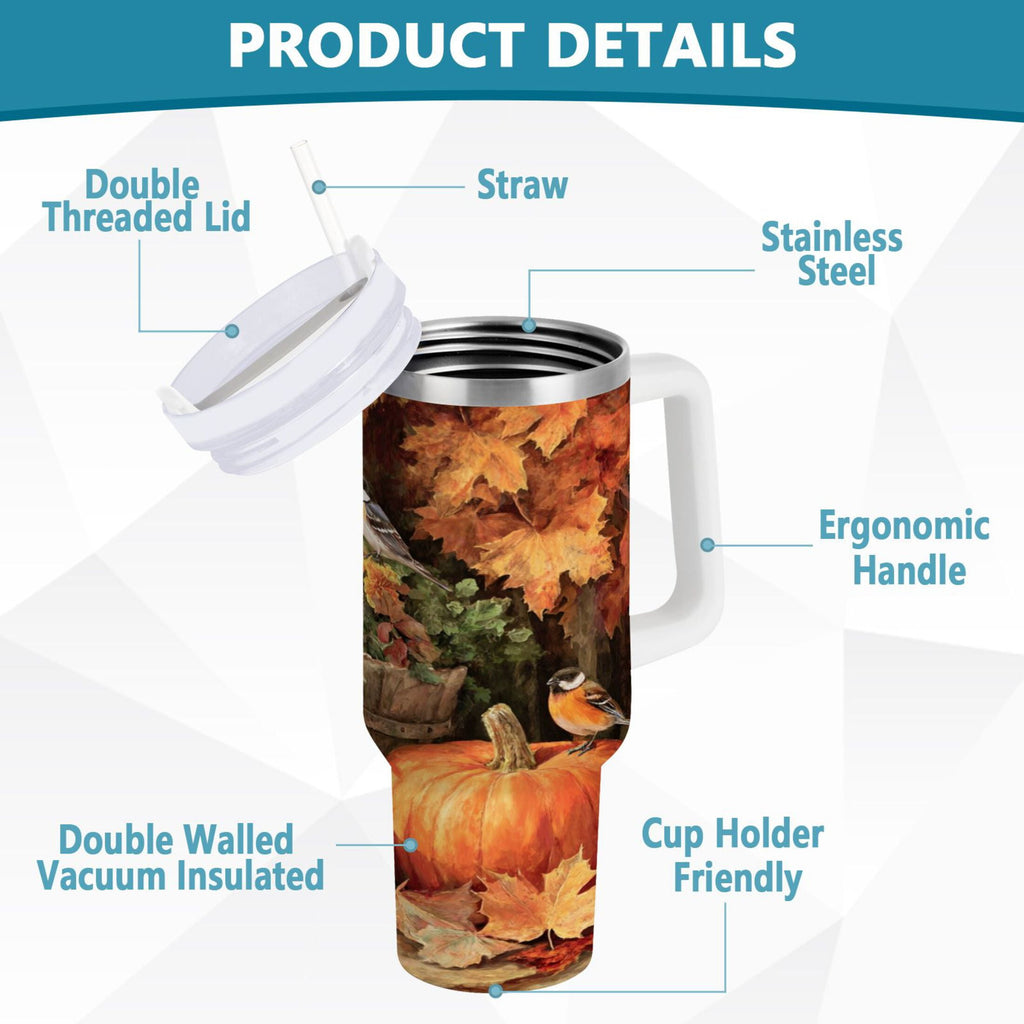 30 oz Insulated Stainless Steel Tumbler Double Wall Stainless Steel Tumbler with 2-Way Drinking Beautiful Fall Scene - Choice 270