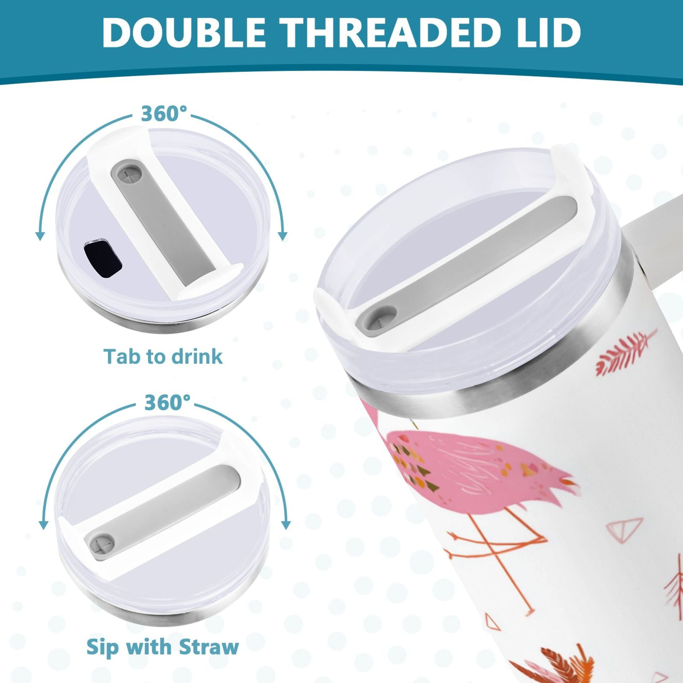 40 oz Insulated Stainless Steel Tumbler Double Wall Stainless Steel Tumbler with 2-Way Drinking Cute Pink Flamingo Pattern - Choice 828
