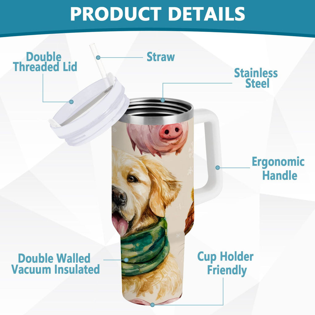 30 oz Insulated Stainless Steel Tumbler Double Wall Stainless Steel Tumbler with 2-Way Drinking Watercolor Animals Pattern - Choice 319