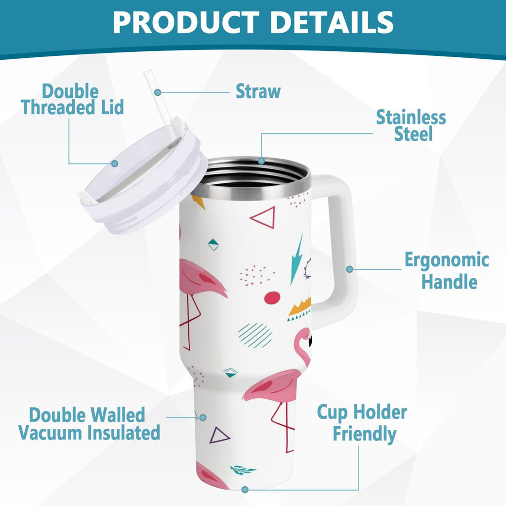 40 oz Insulated Stainless Steel Tumbler Double Wall Stainless Steel Tumbler with 2-Way Drinking Cute Flamingo Pattern - Choice 210