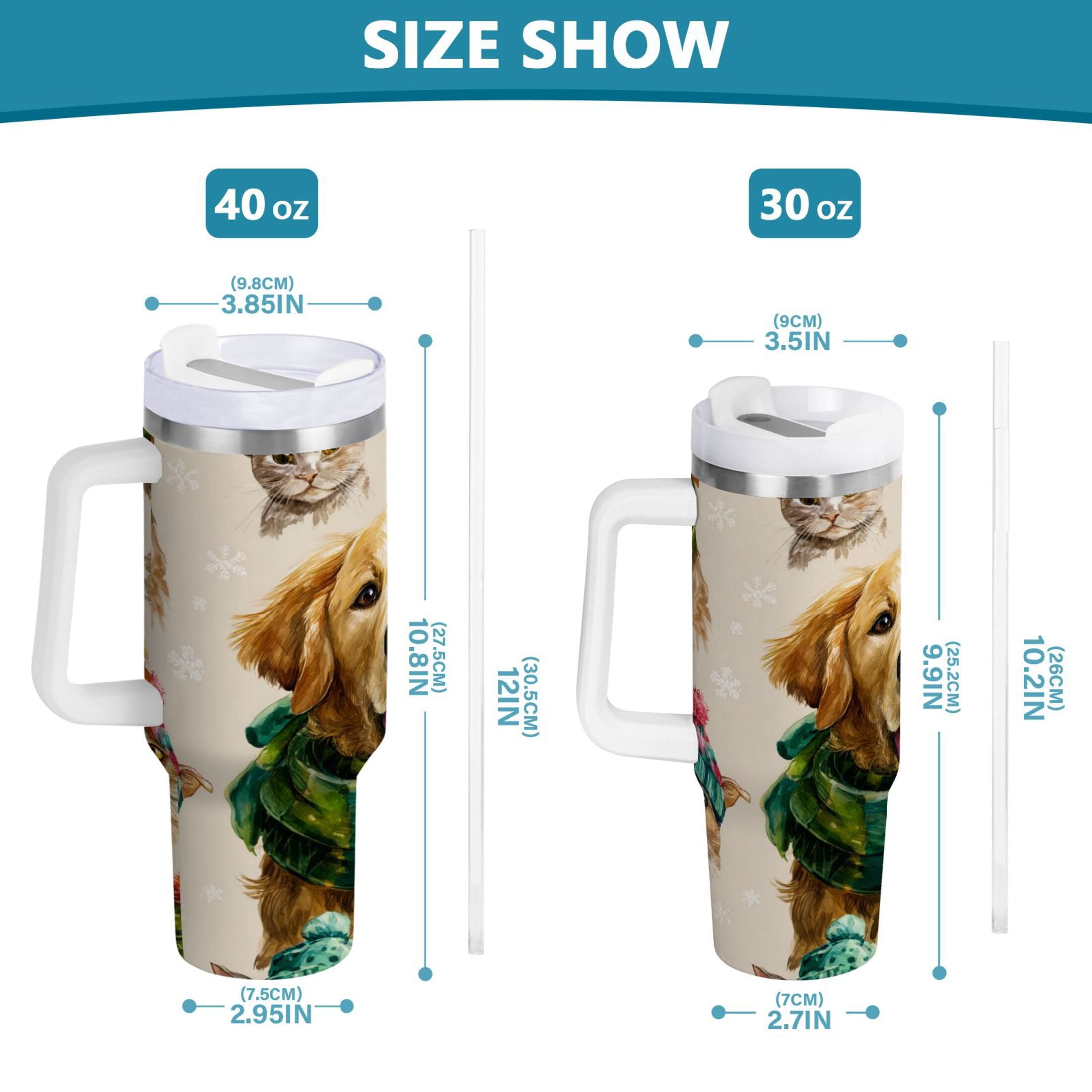 30 oz Insulated Stainless Steel Tumbler Double Wall Stainless Steel Tumbler with 2-Way Drinking Watercolor Animals Pattern - Choice 319