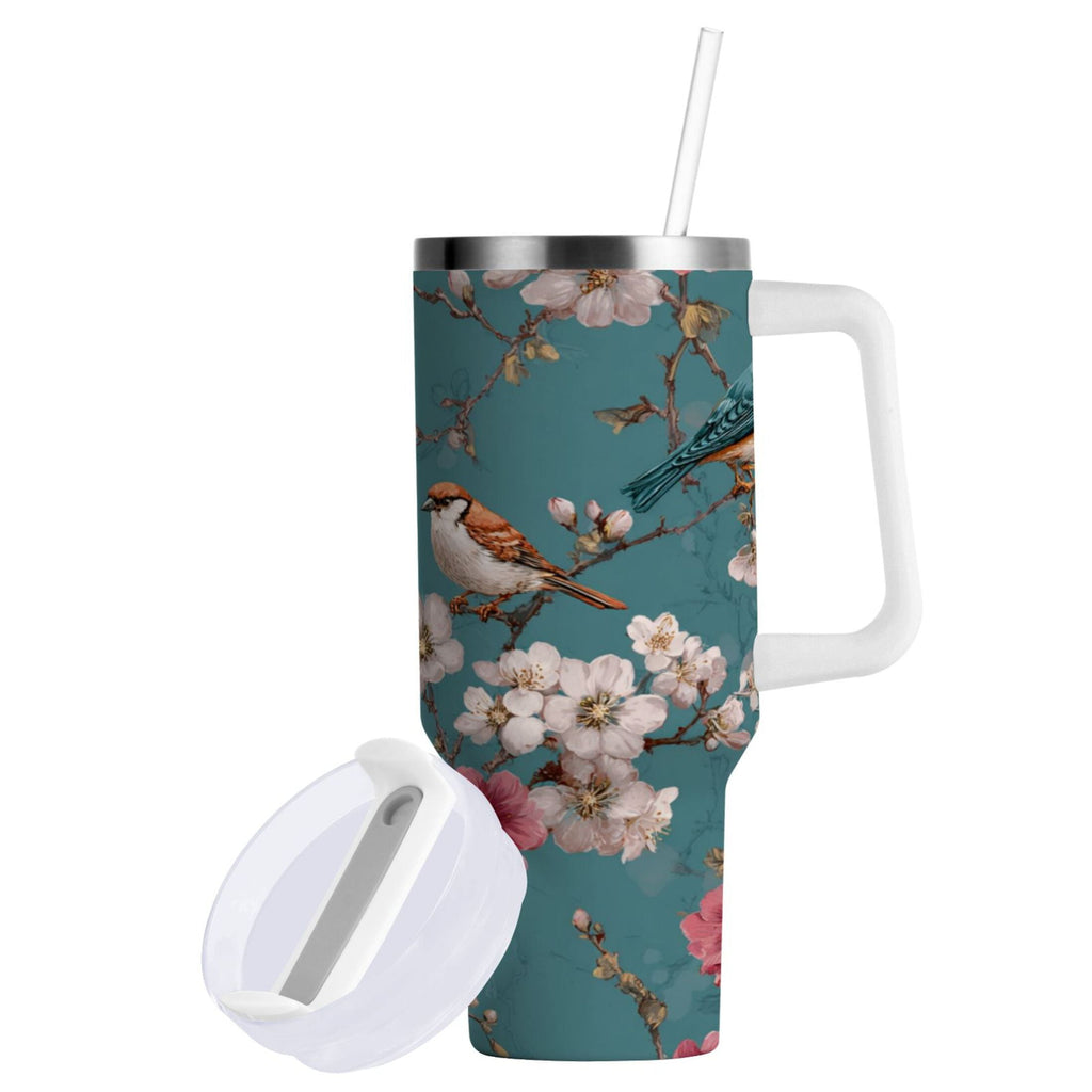 30 oz Insulated Stainless Steel Tumbler Double Wall Stainless Steel Tumbler with 2-Way Drinking Birds and Cherry Pattern - Choice 339