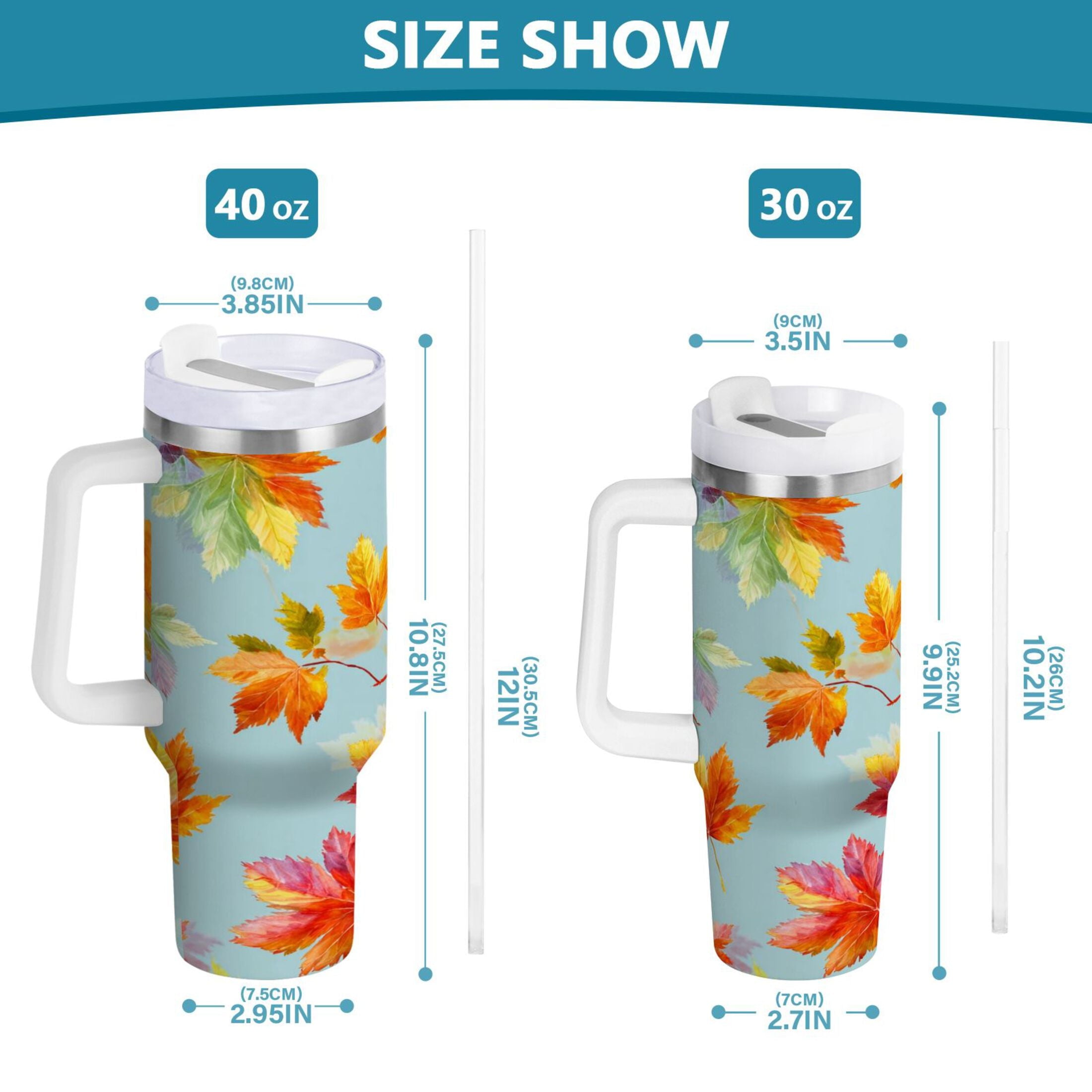 30 oz Insulated Stainless Steel Tumbler Double Wall Stainless Steel Tumbler with 2-Way Drinking Colorful Autumn Maple Leaves - Choice 917