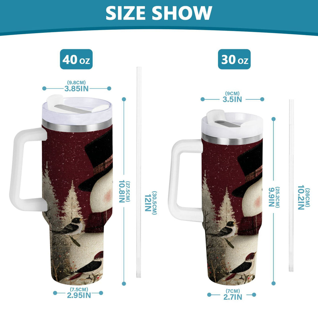 30 oz Insulated Stainless Steel Tumbler Double Wall Stainless Steel Tumbler with 2-Way Drinking Snowman and Birds - Choice 911