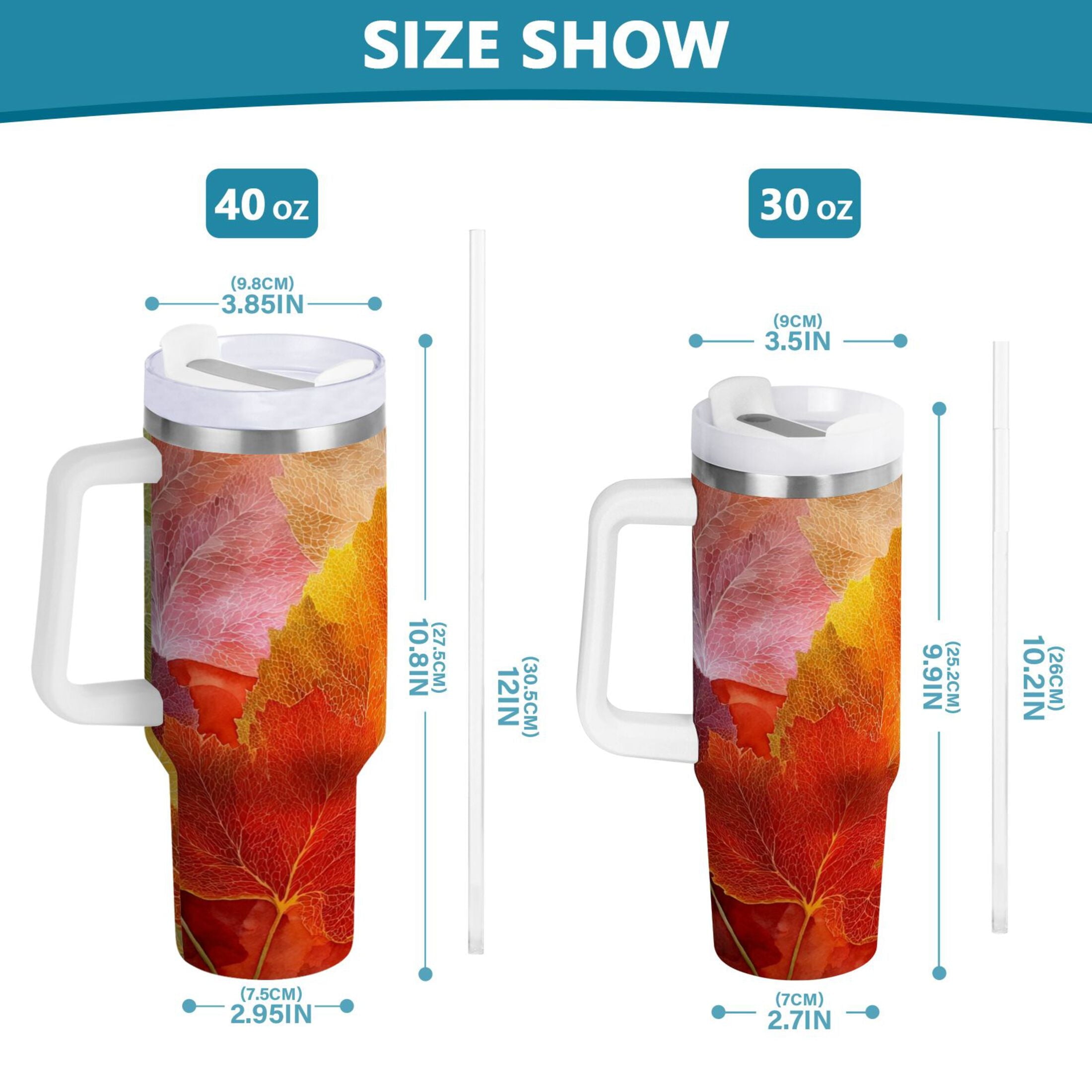 30 oz Insulated Stainless Steel Tumbler Double Wall Stainless Steel Tumbler with 2-Way Drinking Various Shades Autumn Leaves - Choice 766