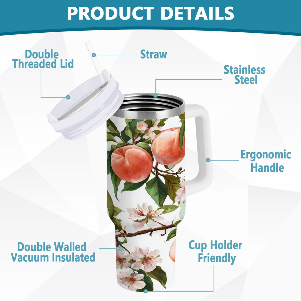 30 oz Insulated Stainless Steel Tumbler Double Wall Stainless Steel Tumbler with 2-Way Drinking Peach Fruit Pattern - Choice 117
