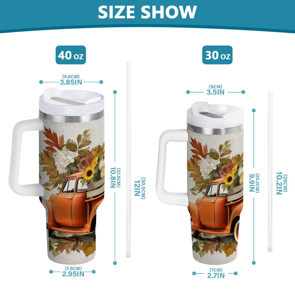 40 oz Insulated Stainless Steel Tumbler Double Wall Stainless Steel Tumbler with 2-Way Drinking Truck Full Of Pumpkins - Choice 682