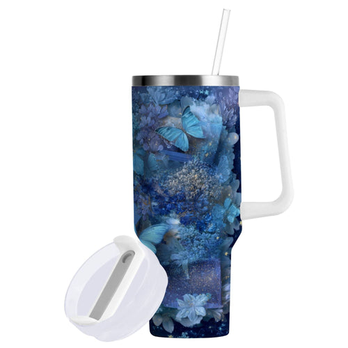 30 oz Insulated Stainless Steel Tumbler Double Wall Stainless Steel Tumbler with 2-Way Drinking Butterflies Books and Flowers - Choice 216