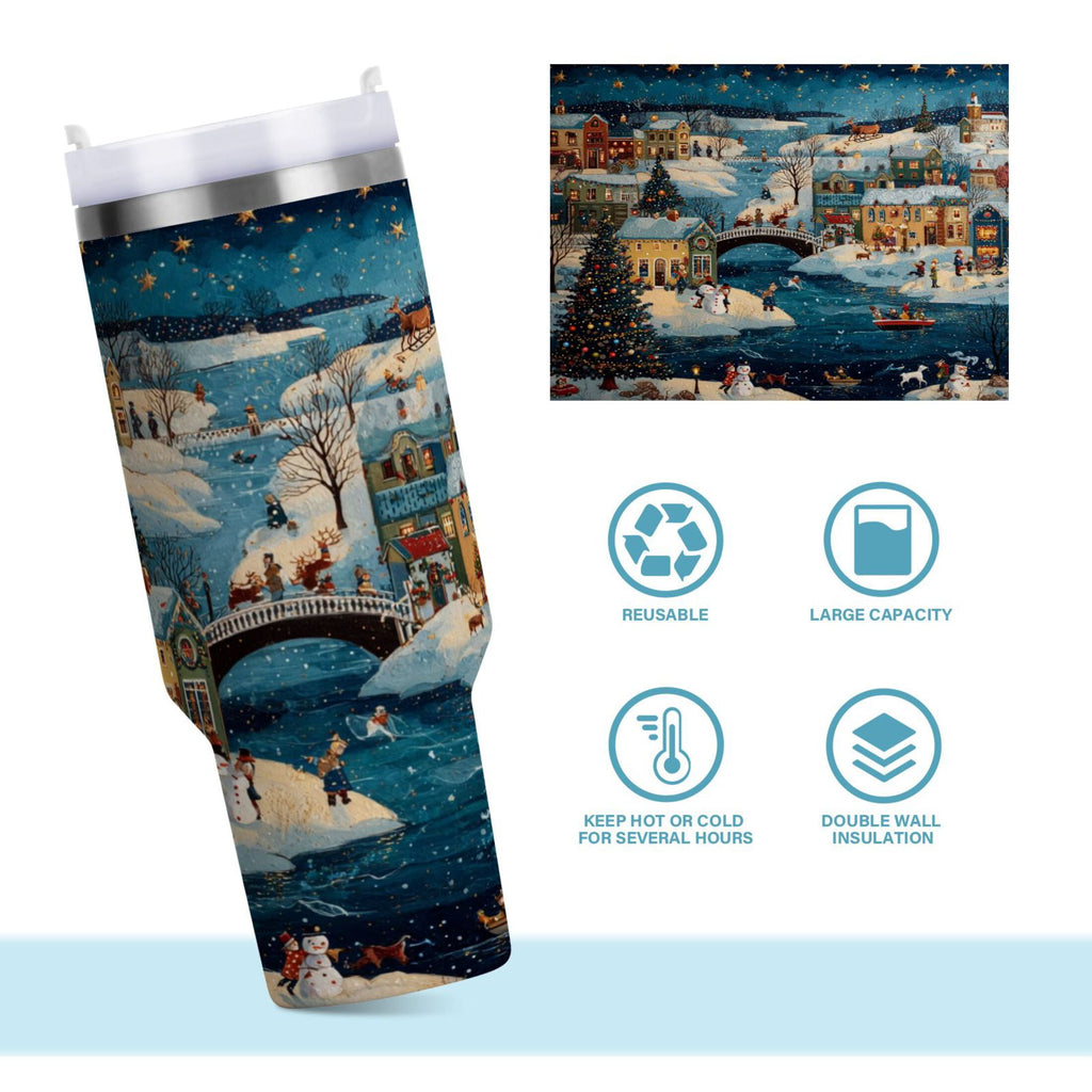30 oz Insulated Stainless Steel Tumbler Double Wall Stainless Steel Tumbler with 2-Way Drinking Whimsical Christmas Scene - Choice 432