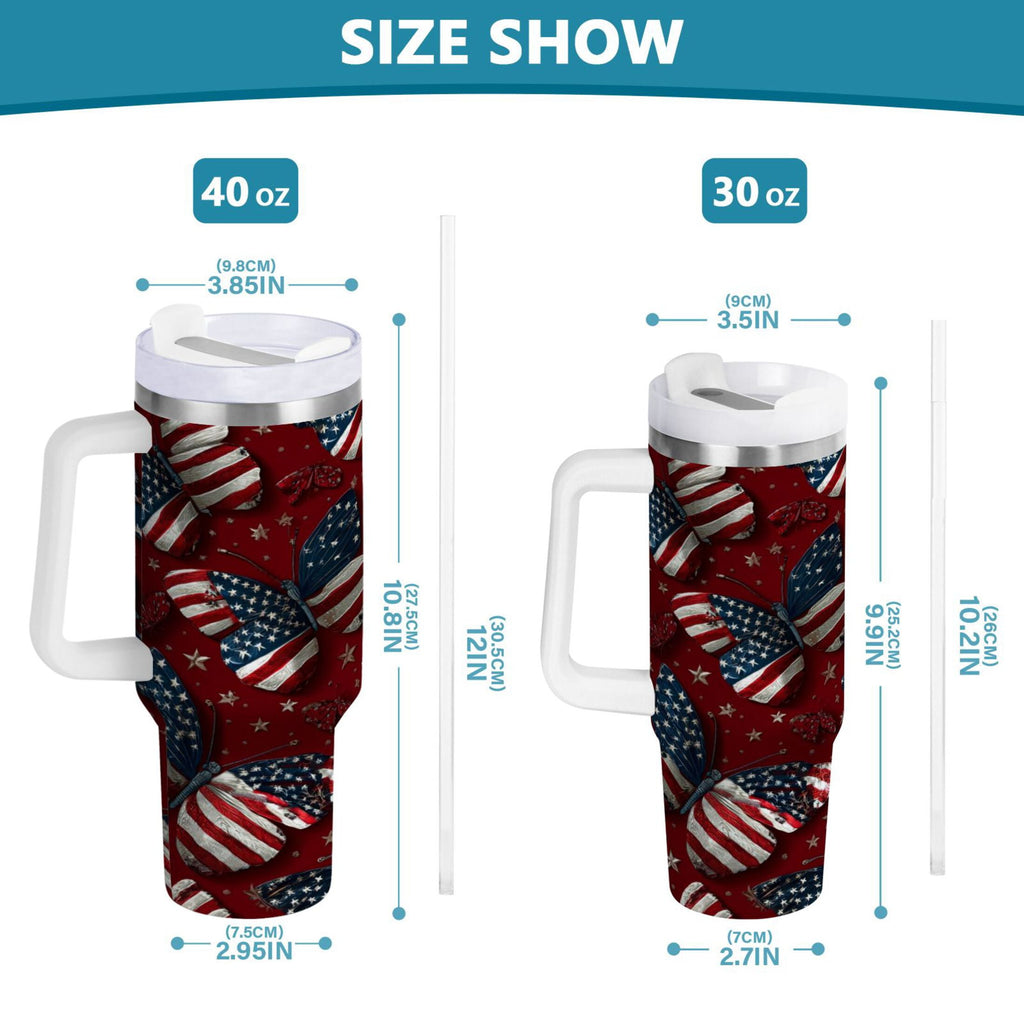 40 oz Insulated Stainless Steel Tumbler Double Wall Stainless Steel Tumbler with 2-Way Drinking Butterfly with National Flag - Choice 167