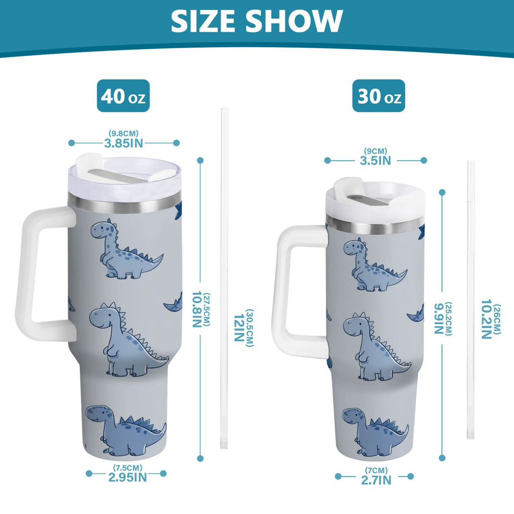 30 oz Insulated Stainless Steel Tumbler Double Wall Stainless Steel Tumbler with 2-Way Drinking Cute Blue Dinosaurs - Choice 495