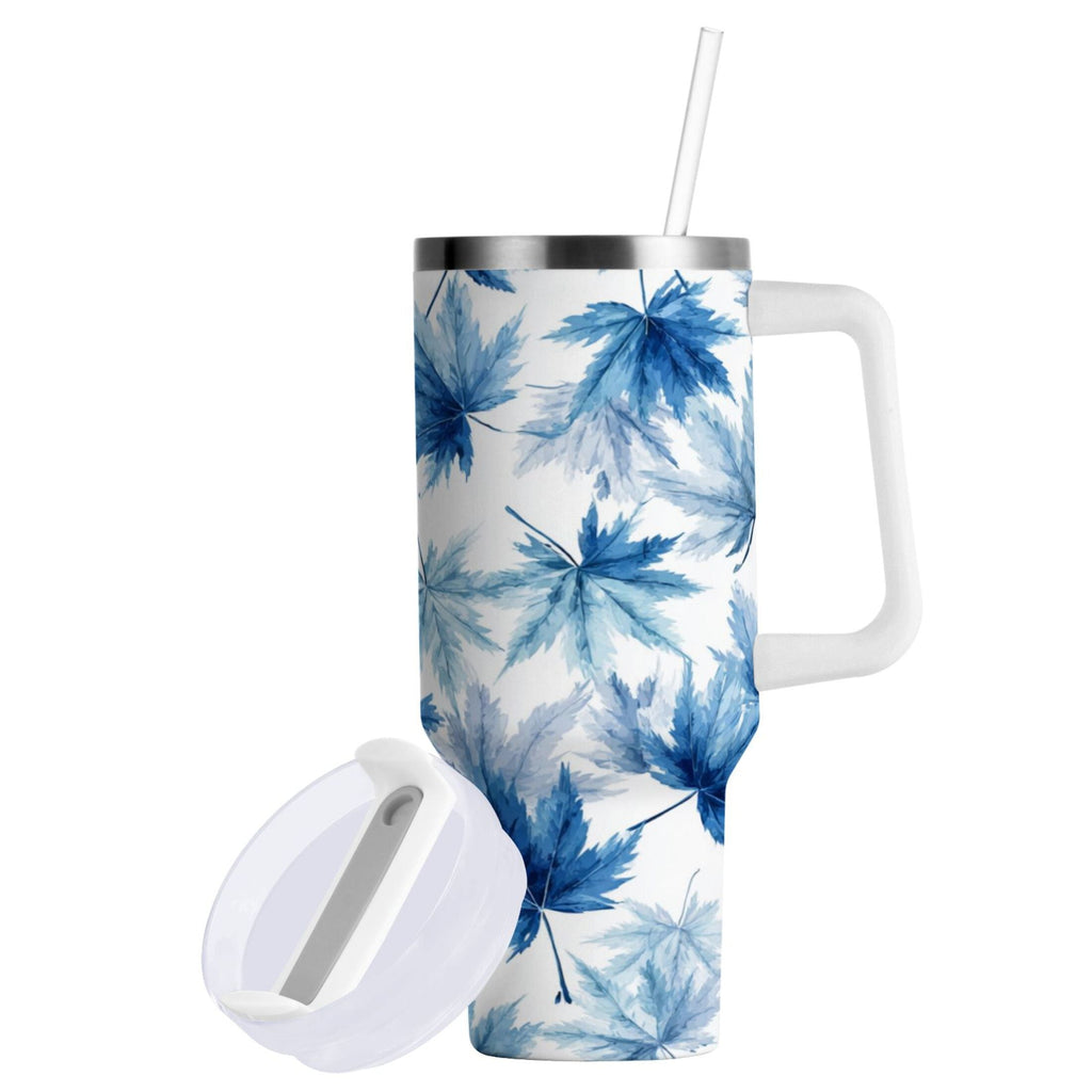 30 oz Insulated Stainless Steel Tumbler Double Wall Stainless Steel Tumbler with 2-Way Drinking Abstract Blue Maple Leaves - Choice 861