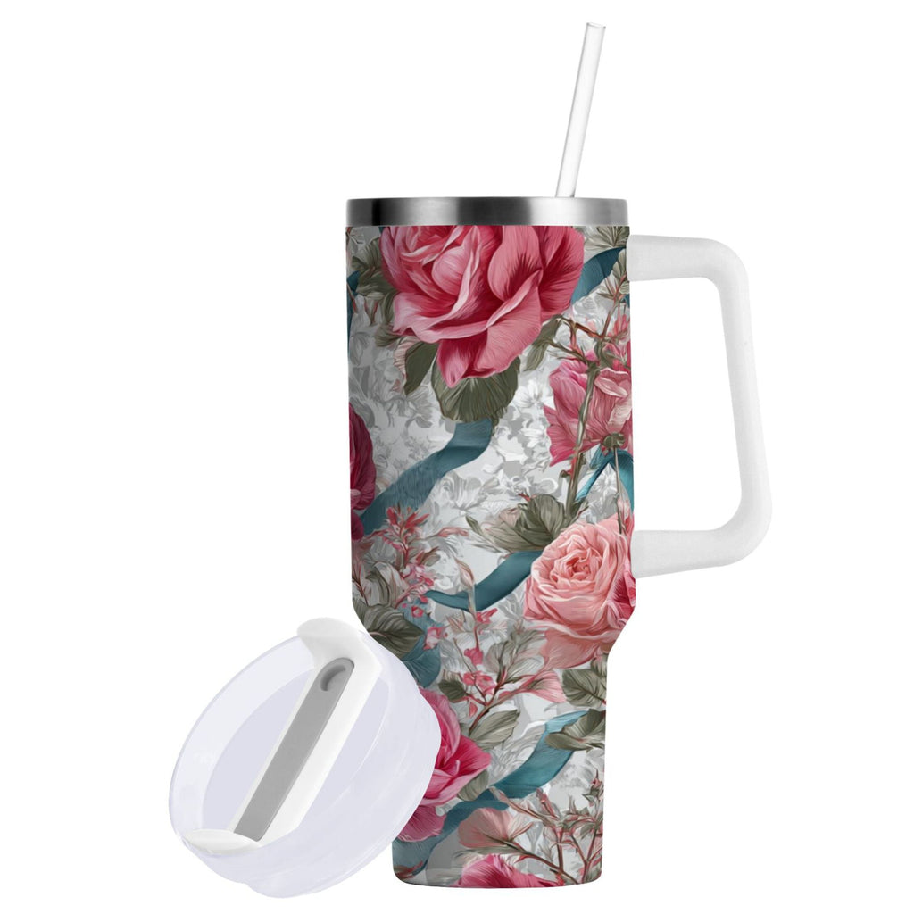 30 oz Insulated Stainless Steel Tumbler Double Wall Stainless Steel Tumbler with 2-Way Drinking Roses and Ribbons - Choice 776
