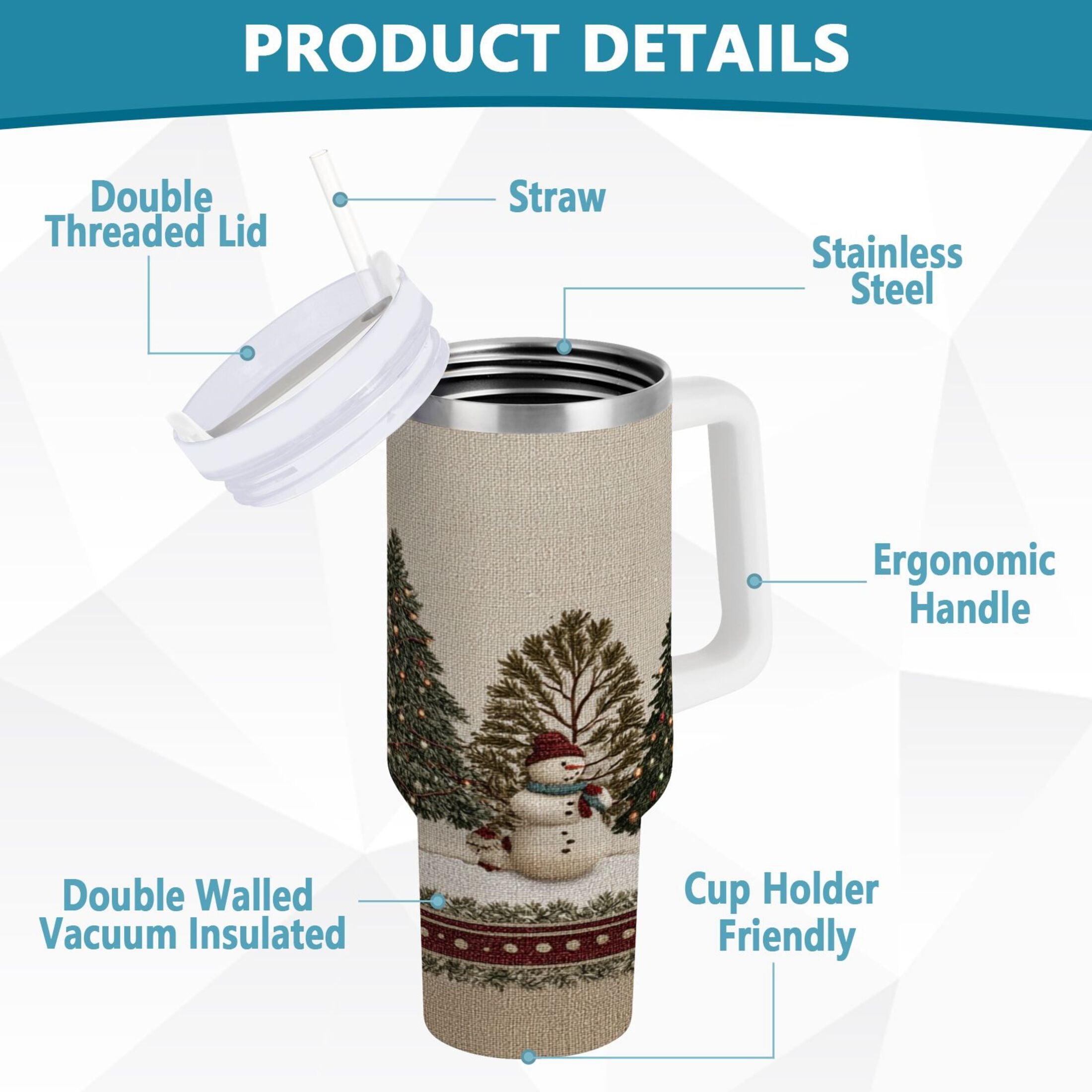 30 oz Insulated Stainless Steel Tumbler Double Wall Stainless Steel Tumbler with 2-Way Drinking Snowmen and Deer in The Forest - Choice 201