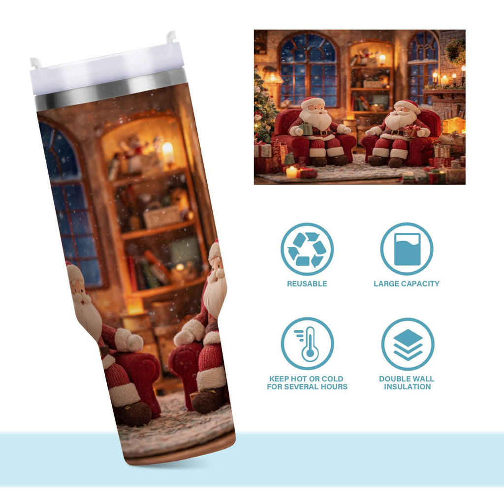 40 oz Insulated Stainless Steel Tumbler Double Wall Stainless Steel Tumbler with 2-Way Drinking Sitting Santa Claus - Choice 455