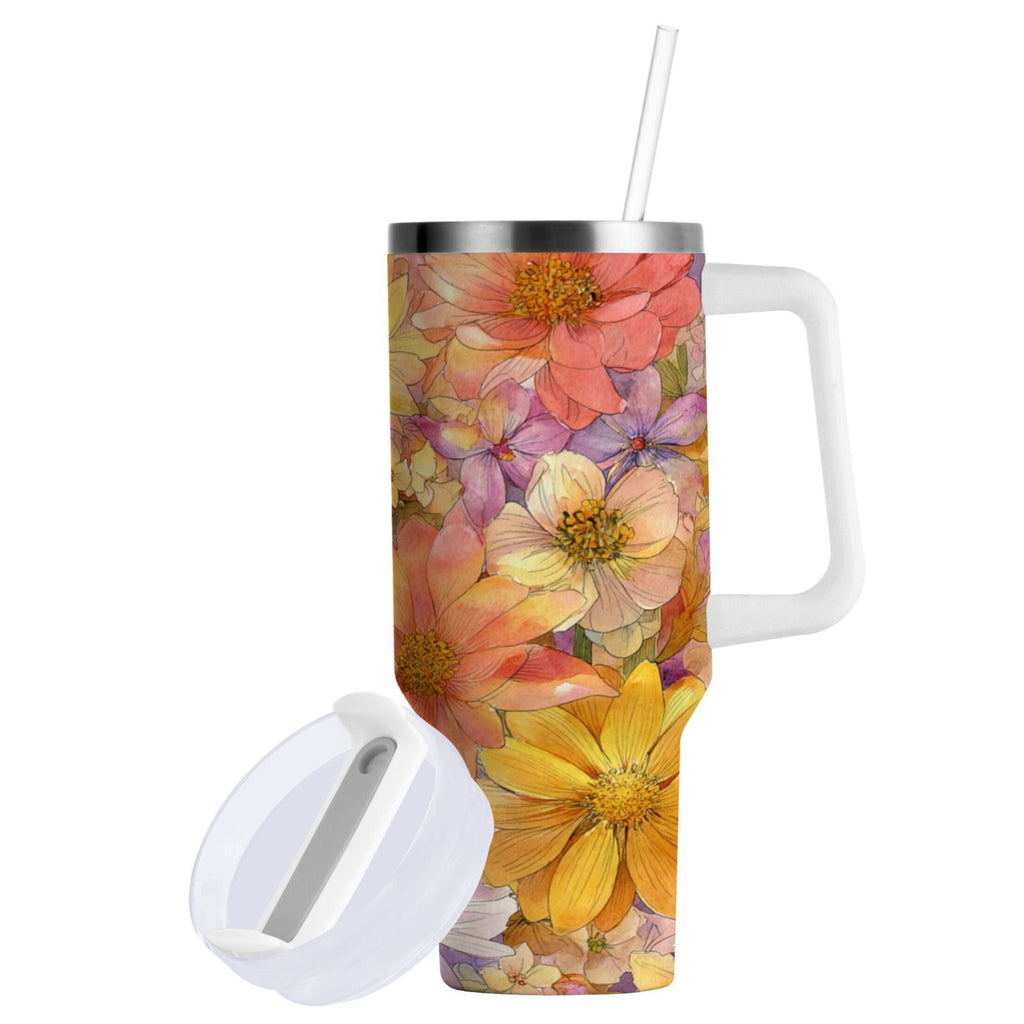 30 oz Insulated Stainless Steel Tumbler Double Wall Stainless Steel Tumbler with 2-Way Drinking Summer Blossoms - Choice 170