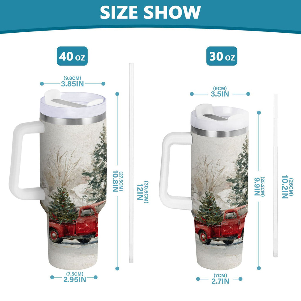 30 oz Insulated Stainless Steel Tumbler Double Wall Stainless Steel Tumbler with 2-Way Drinking Truck with Christmas Decorations - Choice 538