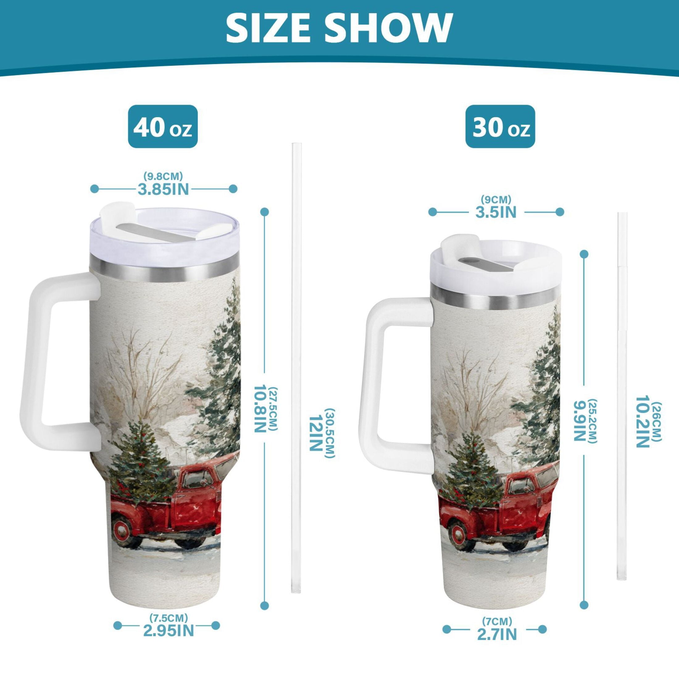 30 oz Insulated Stainless Steel Tumbler Double Wall Stainless Steel Tumbler with 2-Way Drinking Truck with Christmas Decorations - Choice 538