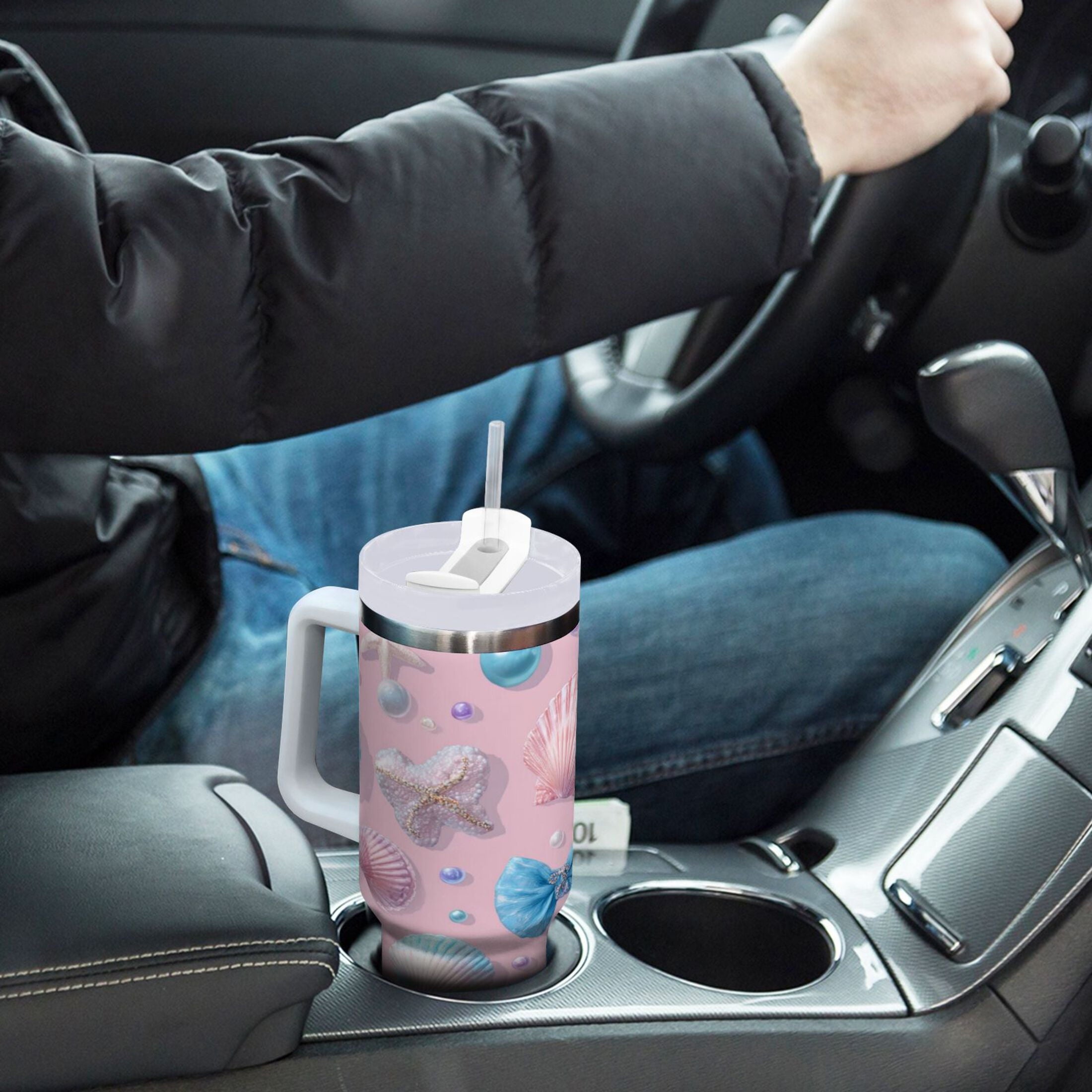 30 oz Insulated Stainless Steel Tumbler Double Wall Stainless Steel Tumbler with 2-Way Drinking Seashells and Bows - Choice 574