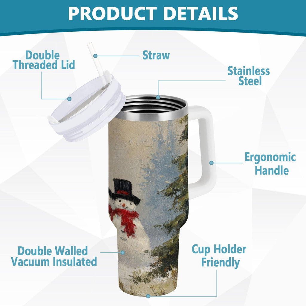 40 oz Insulated Stainless Steel Tumbler Double Wall Stainless Steel Tumbler with 2-Way Drinking Moody Snowman Couple - Choice 515