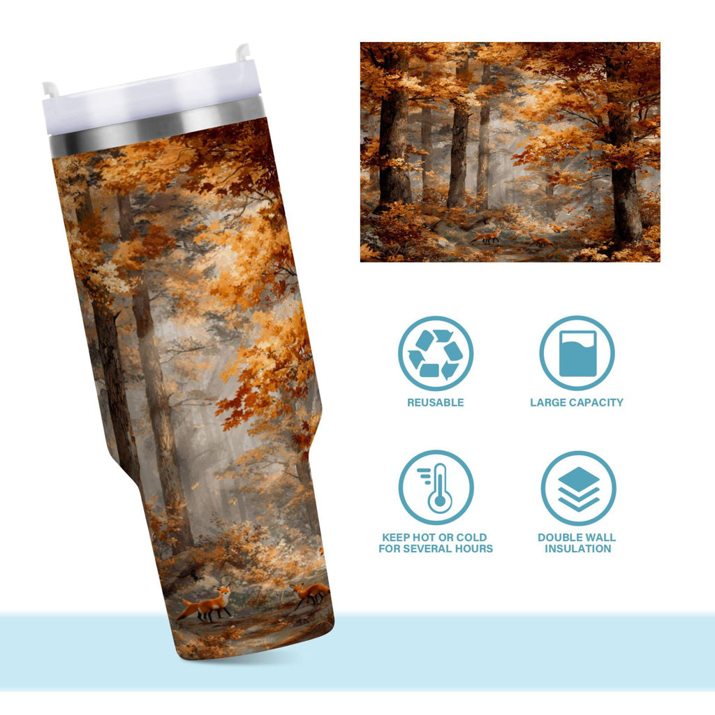 30 oz Insulated Stainless Steel Tumbler Double Wall Stainless Steel Tumbler with 2-Way Drinking Beautiful Autumn Forest - Choice 870
