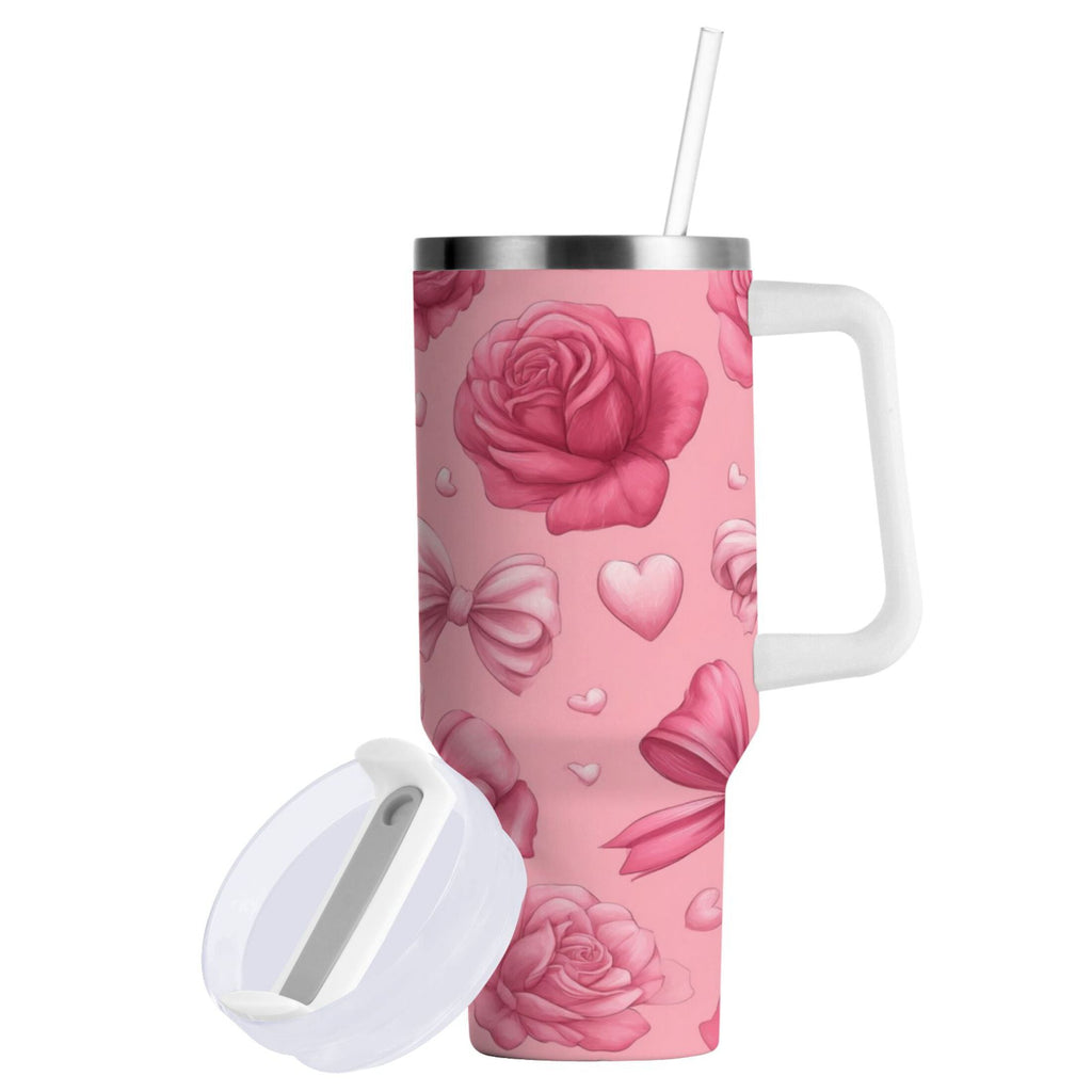 40 oz Insulated Stainless Steel Tumbler Double Wall Stainless Steel Tumbler with 2-Way Drinking Roses and Bows Pattern - Choice 865