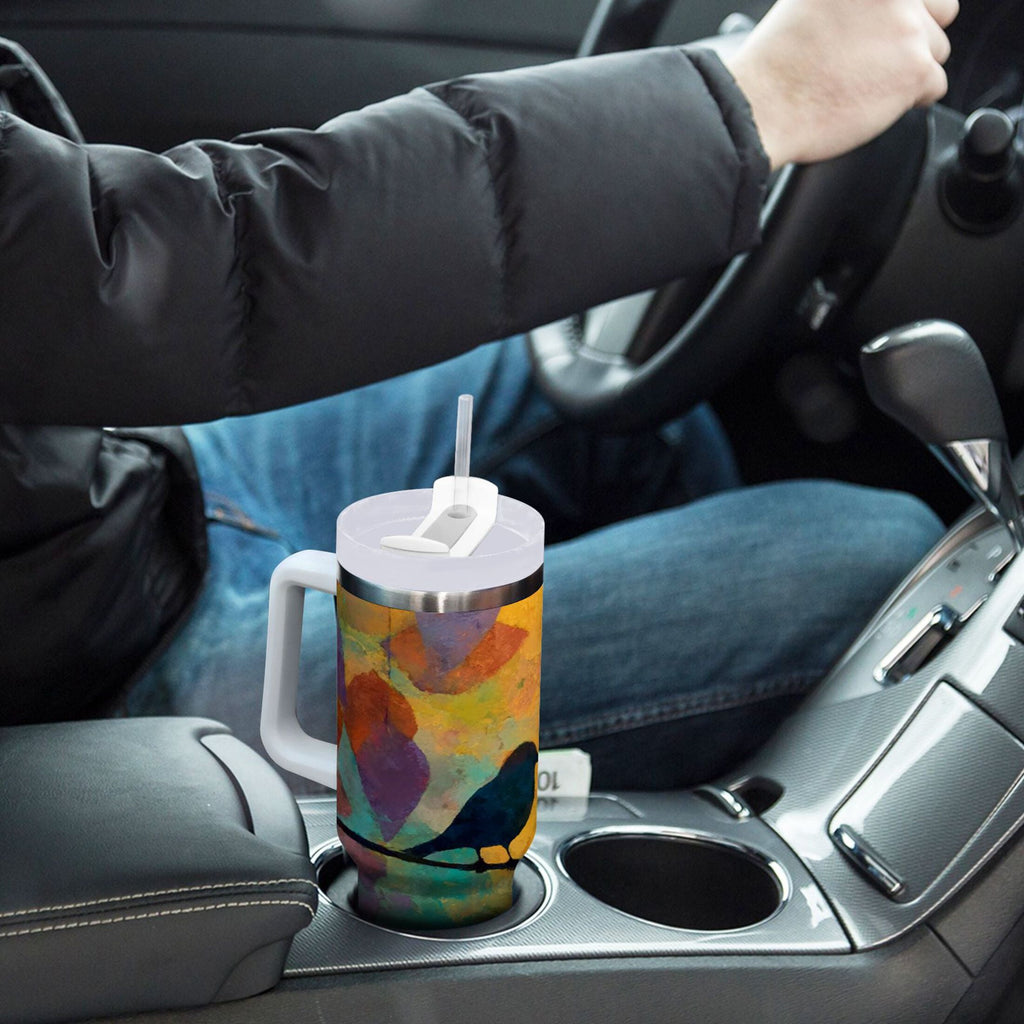 30 oz Insulated Stainless Steel Tumbler Double Wall Stainless Steel Tumbler with 2-Way Drinking Birds on A Wire - Choice 323