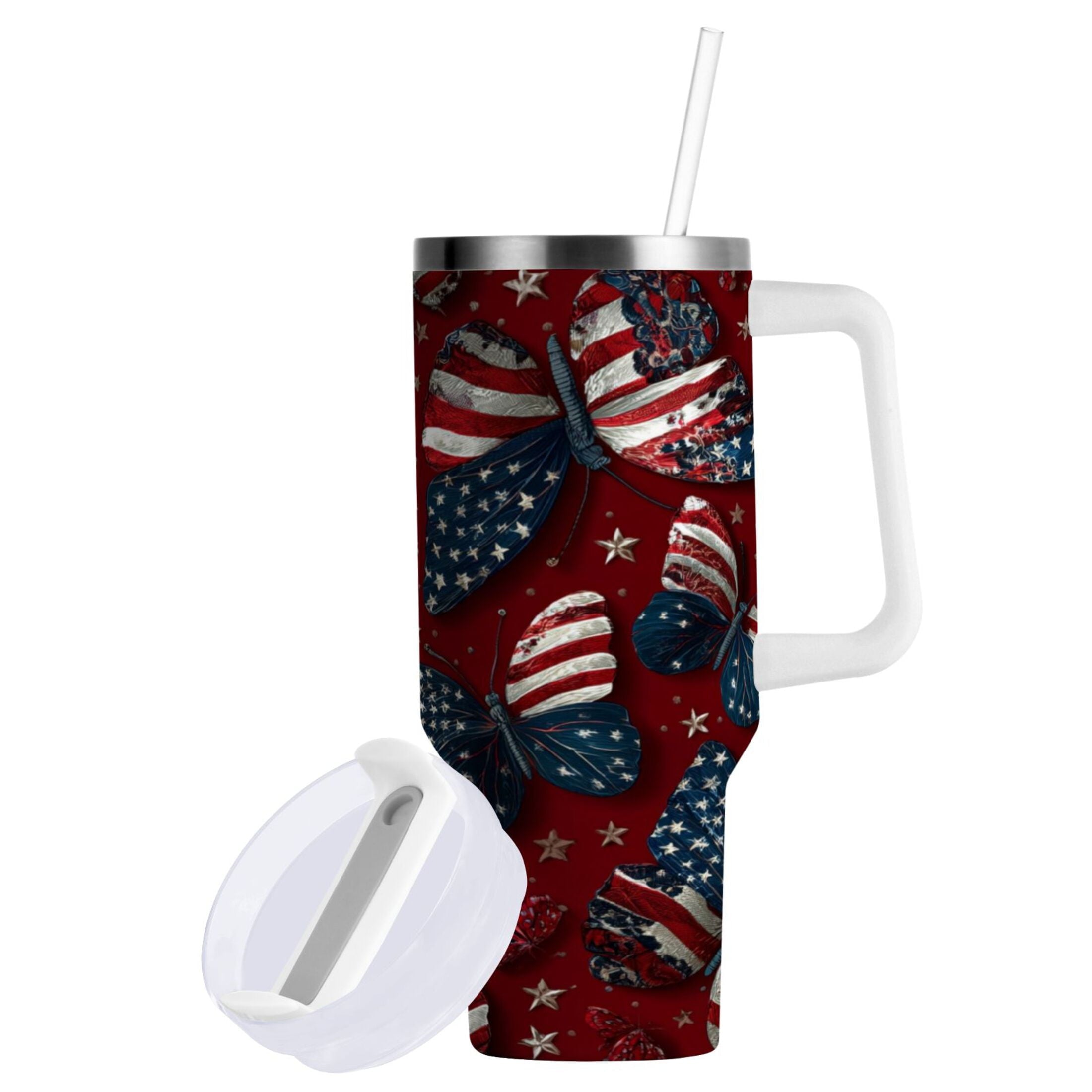 40 oz Insulated Stainless Steel Tumbler Double Wall Stainless Steel Tumbler with 2-Way Drinking Butterfly with National Flag - Choice 167