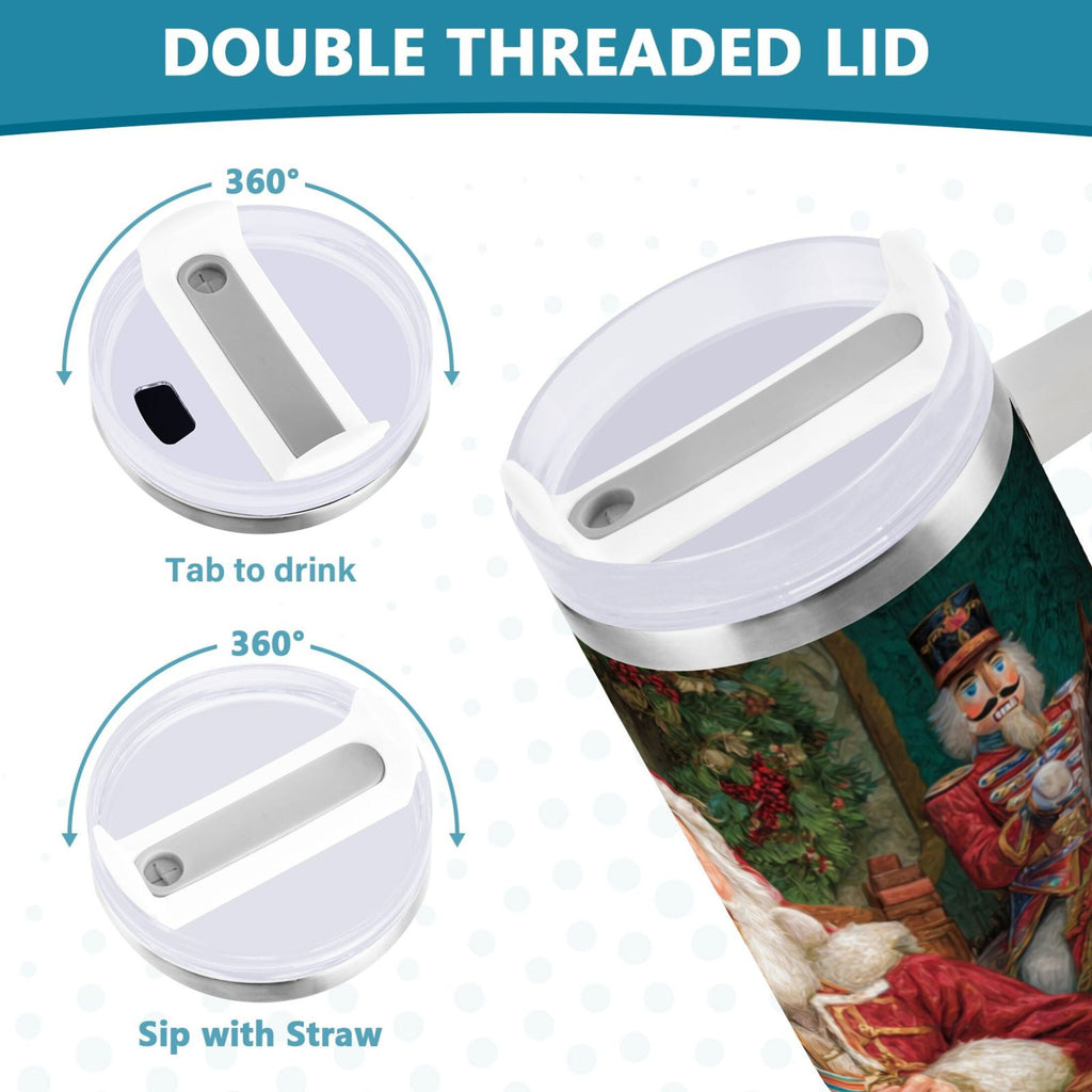 40 oz Insulated Stainless Steel Tumbler Double Wall Stainless Steel Tumbler with 2-Way Drinking Santa Eating Cookies - Choice 777