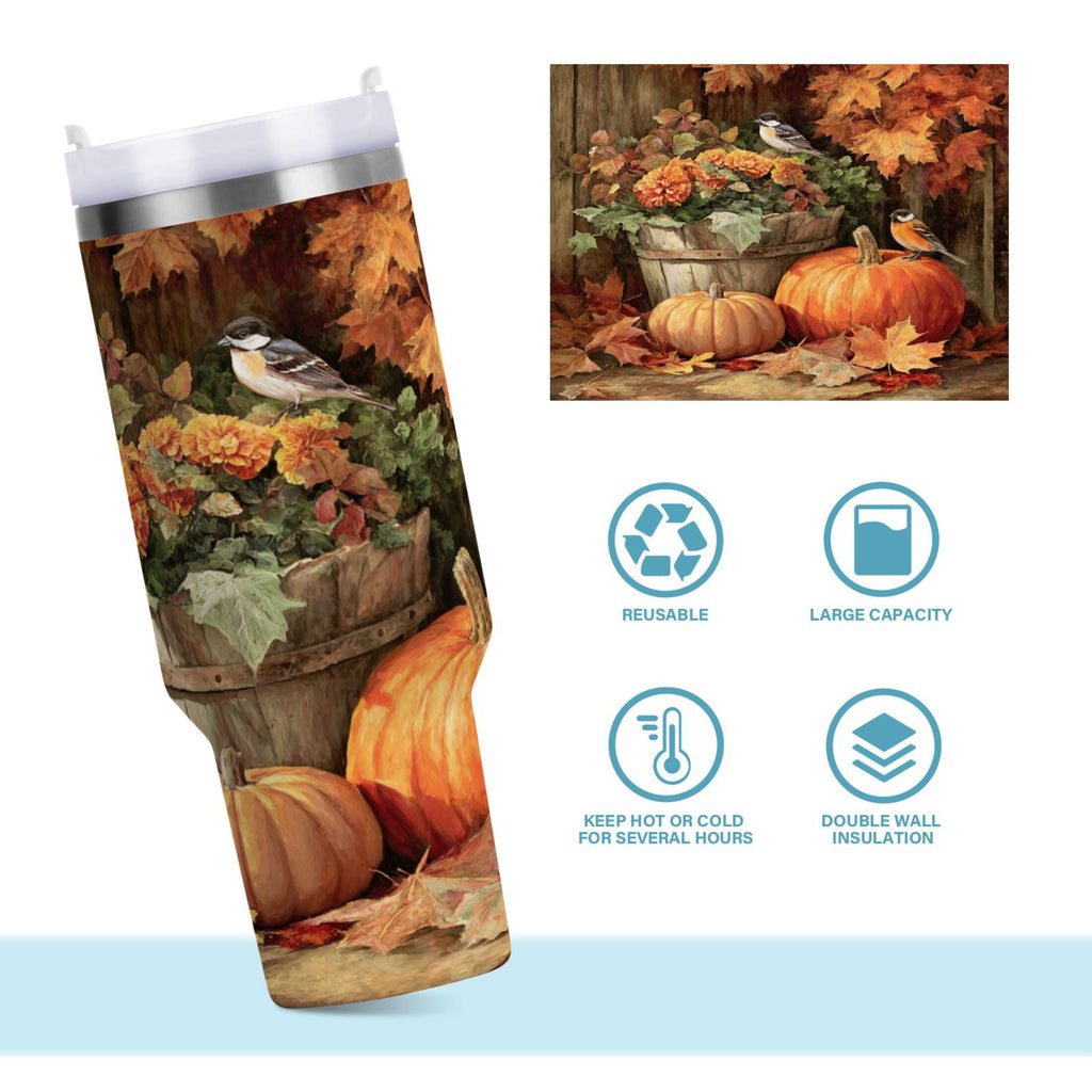 30 oz Insulated Stainless Steel Tumbler Double Wall Stainless Steel Tumbler with 2-Way Drinking Beautiful Fall Scene - Choice 270