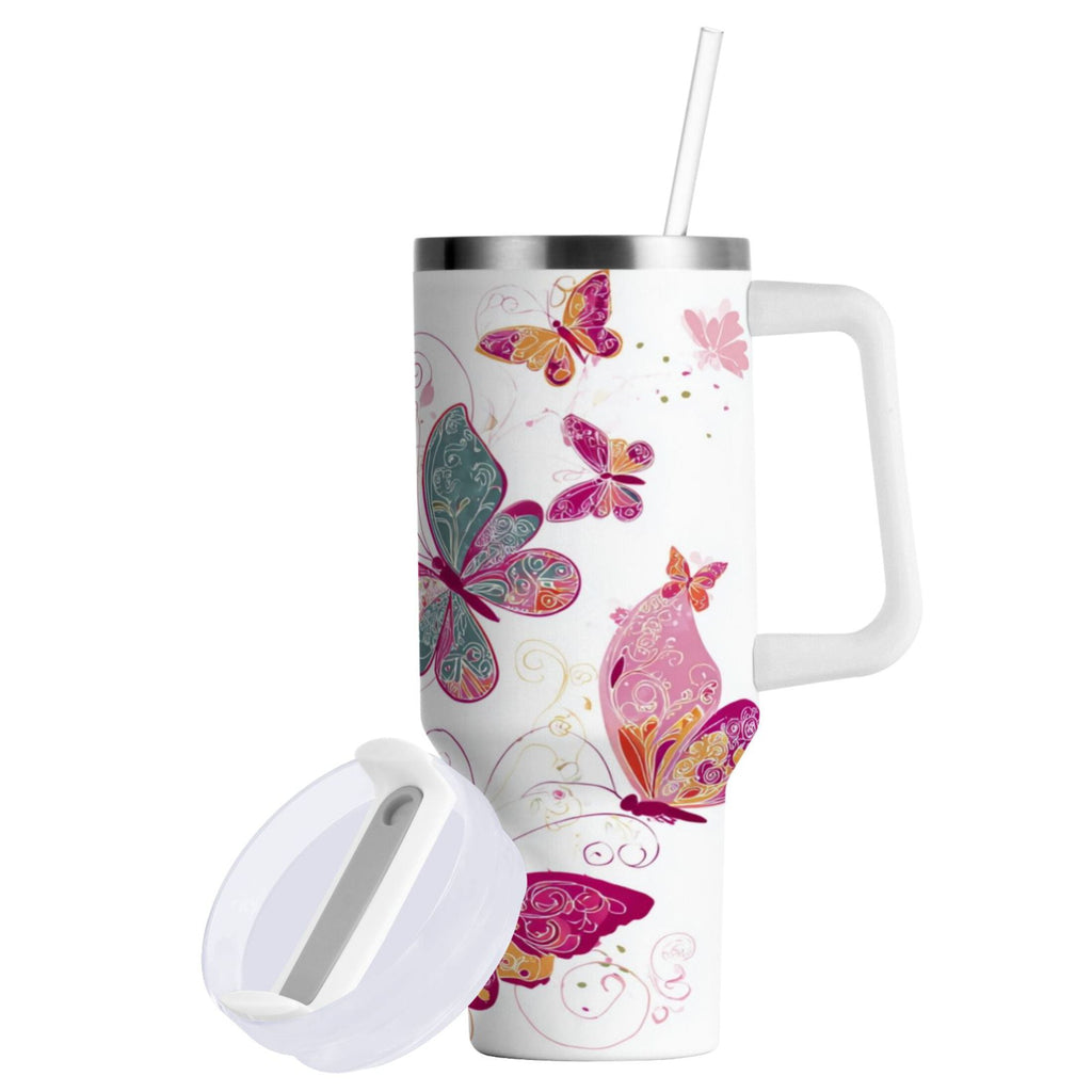 30 oz Insulated Stainless Steel Tumbler Double Wall Stainless Steel Tumbler with 2-Way Drinking Colorful Butterflies - Choice 575