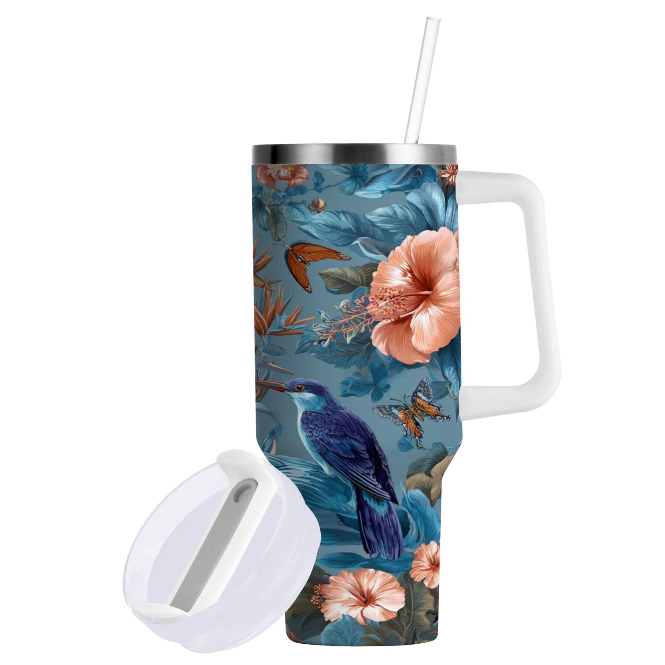 30 oz Insulated Stainless Steel Tumbler Double Wall Stainless Steel Tumbler with 2-Way Drinking Birds and Flowers - Choice 730