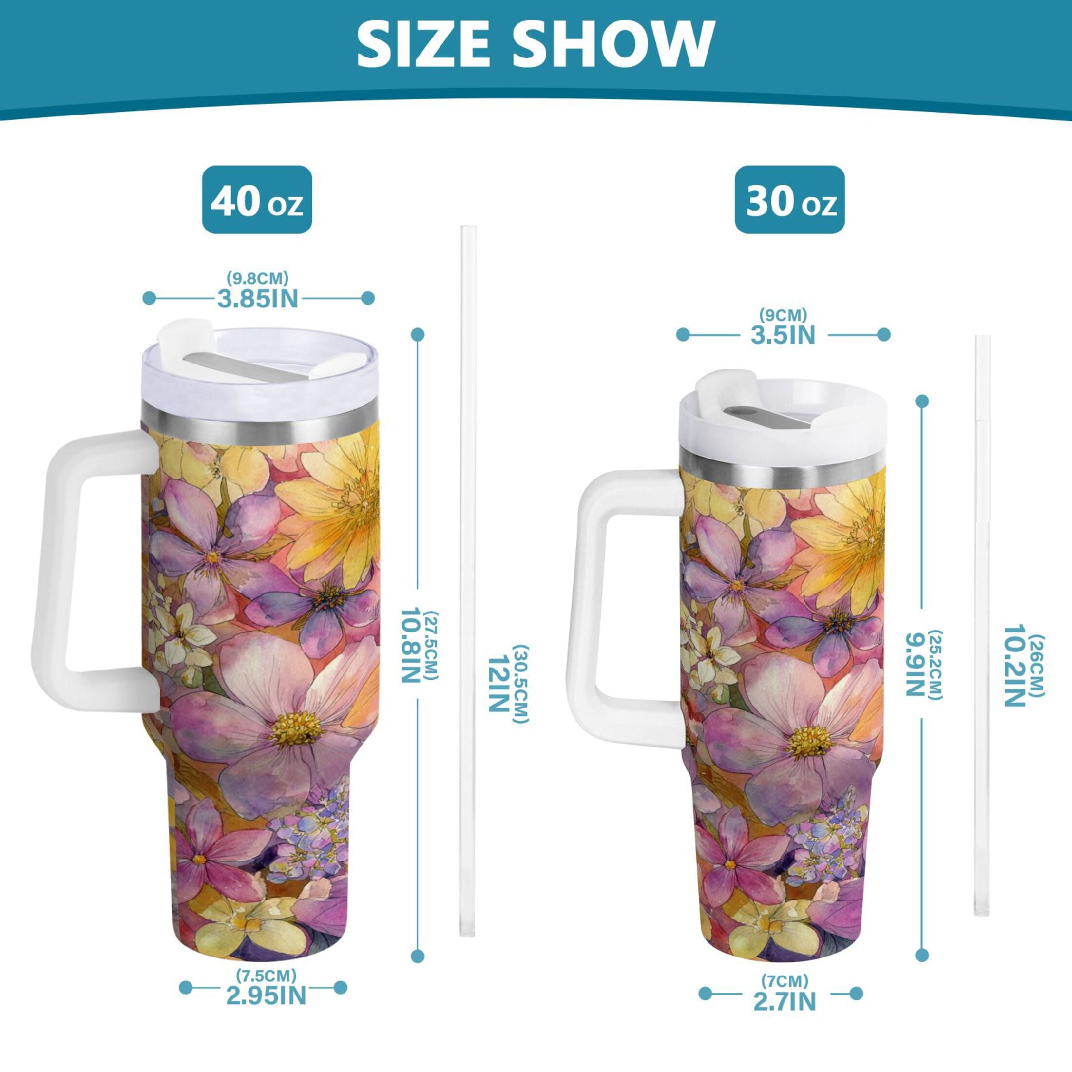 30 oz Insulated Stainless Steel Tumbler Double Wall Stainless Steel Tumbler with 2-Way Drinking Summer Blossoms - Choice 170