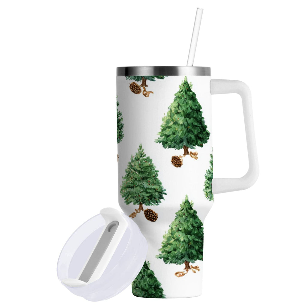 30 oz Insulated Stainless Steel Tumbler Double Wall Stainless Steel Tumbler with 2-Way Drinking Watercolor Green Christmas Tree - Choice 198
