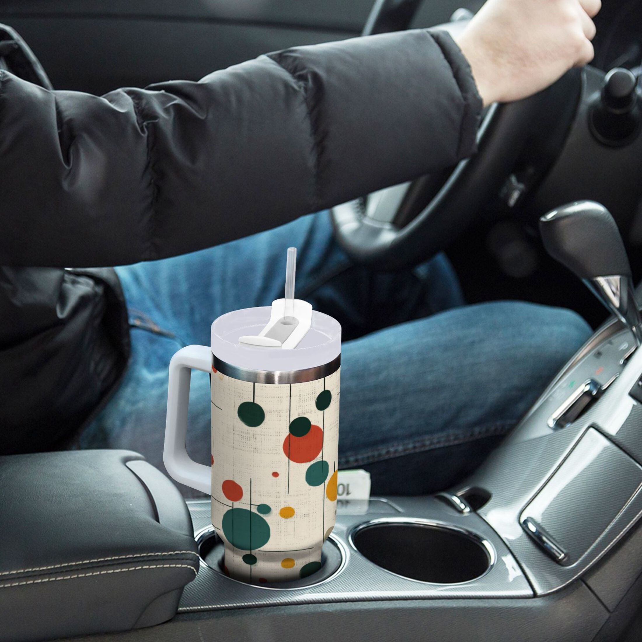 30 oz Insulated Stainless Steel Tumbler Double Wall Stainless Steel Tumbler with 2-Way Drinking Colorful Dots and Lines - Choice 615