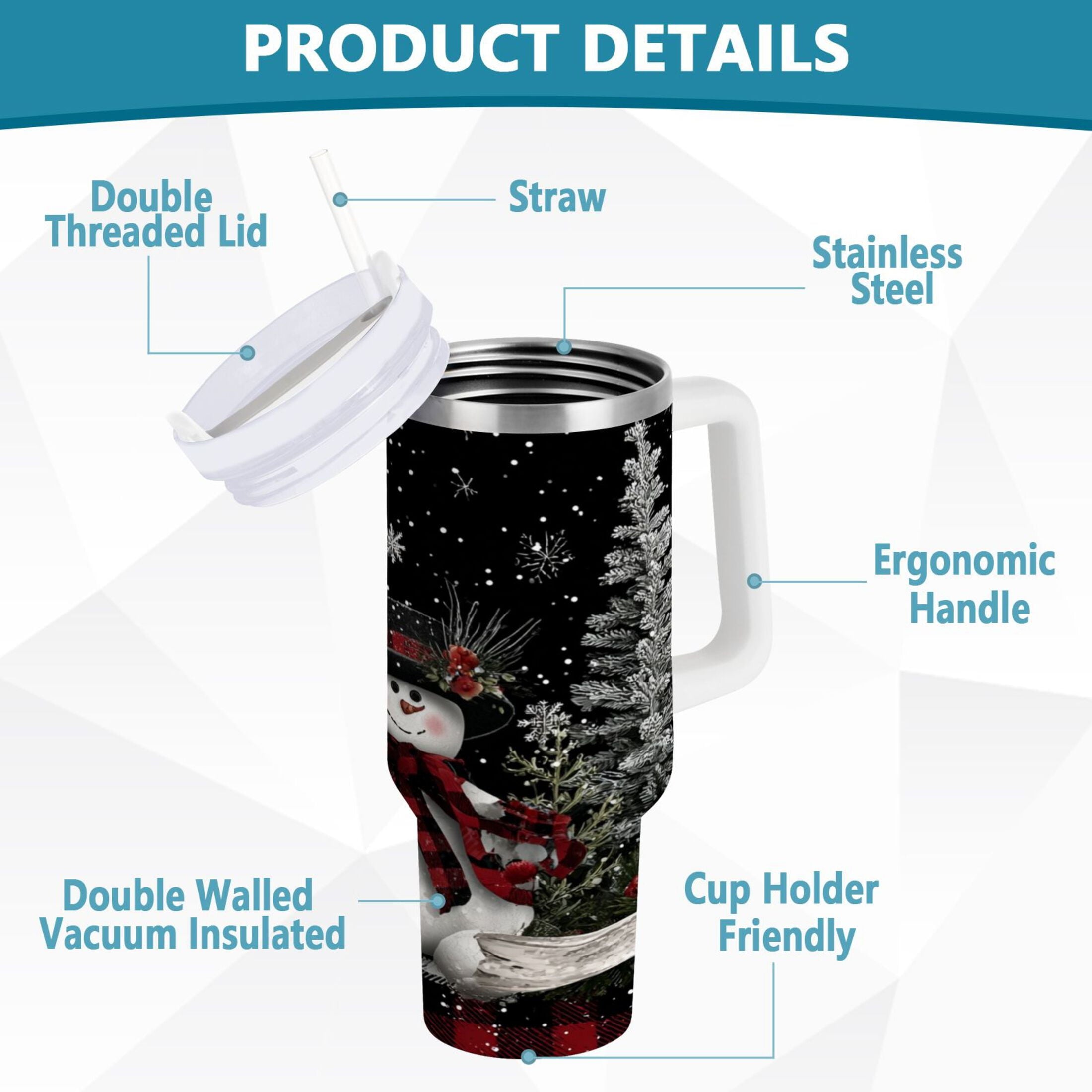 30 oz Insulated Stainless Steel Tumbler Double Wall Stainless Steel Tumbler with 2-Way Drinking Christmas Snowman - Choice 461