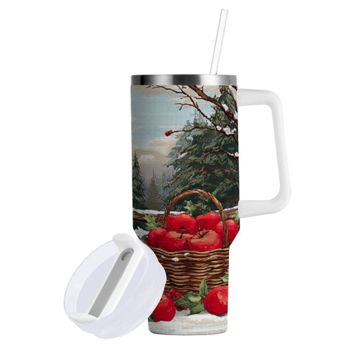 30 oz Insulated Stainless Steel Tumbler Double Wall Stainless Steel Tumbler with 2-Way Drinking Apples and Baskets - Choice 160