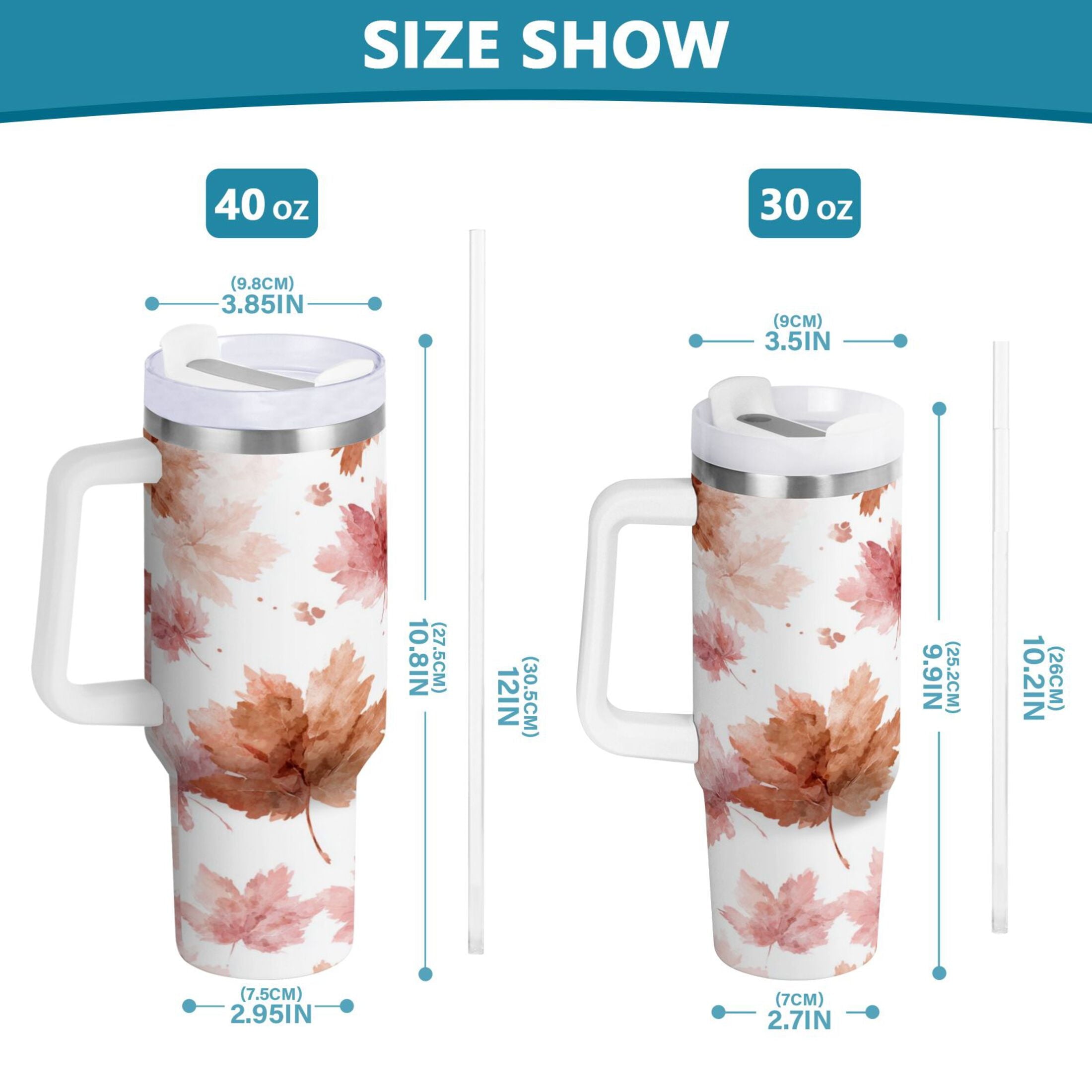 30 oz Insulated Stainless Steel Tumbler Double Wall Stainless Steel Tumbler with 2-Way Drinking Watercolor Pink Maple Leaves - Choice 996